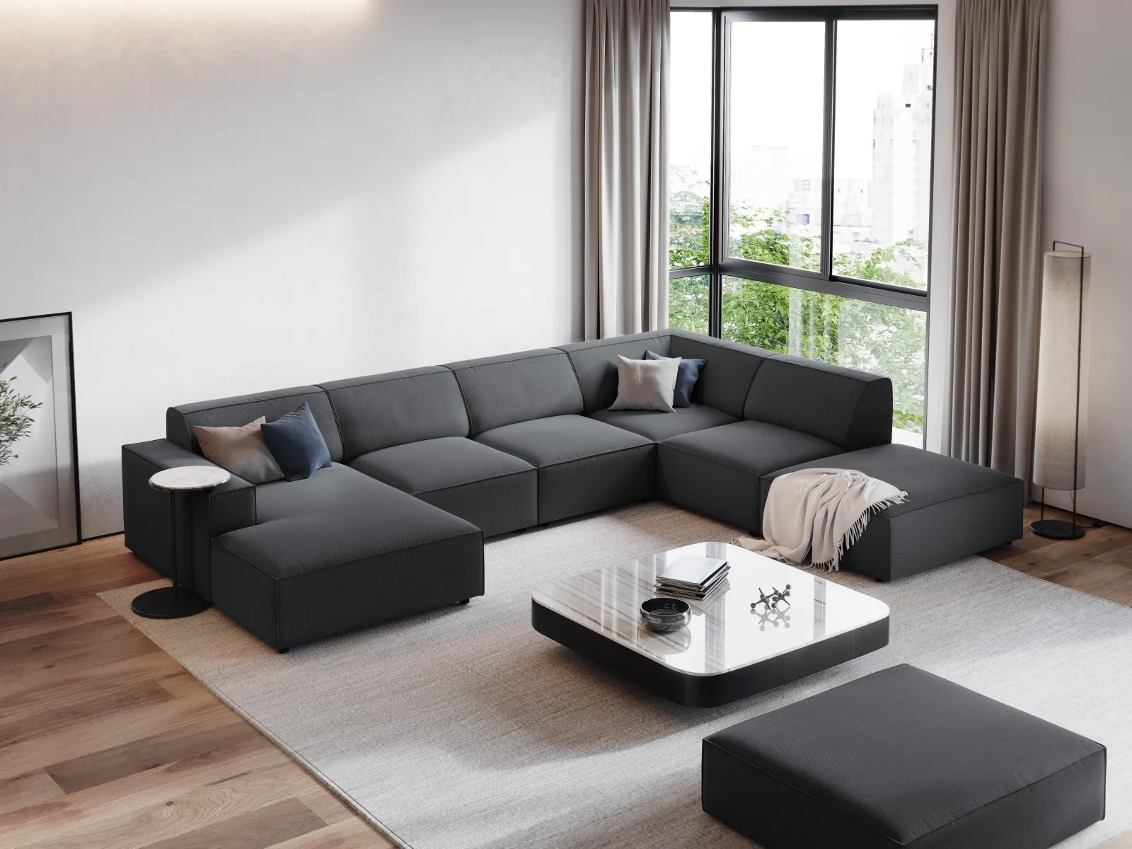 Jodie 7-Sitzer Panorama-Ecksofa, Rechte Seite, aus Samt oder Strukturstoff, 364x262 cm - Image 72