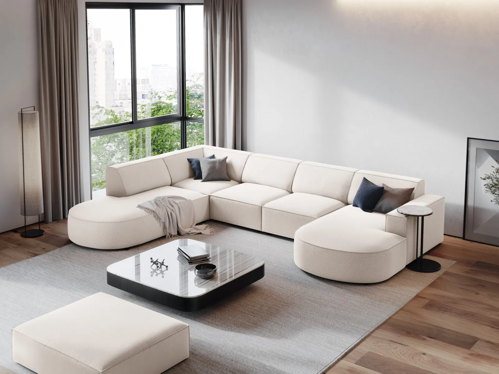 Jodie 7-Sitzer Panorama-Sofa Links aus Samt, Strukturstoff oder Bouclé, 364 cm - Image 43