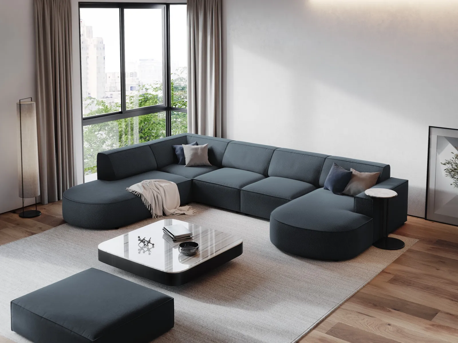 Jodie 7-Sitzer Panorama-Sofa Links aus Samt, Strukturstoff oder Bouclé, 364 cm - Image 58