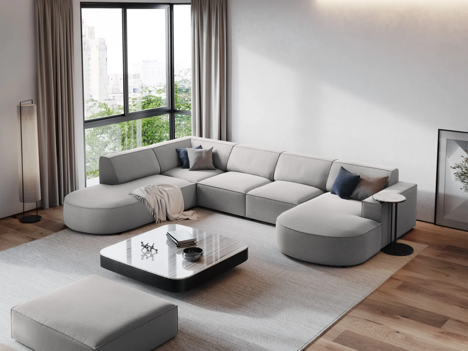 Jodie 7-Sitzer Panorama-Sofa Links aus Samt, Strukturstoff oder Bouclé, 364 cm - Image 63