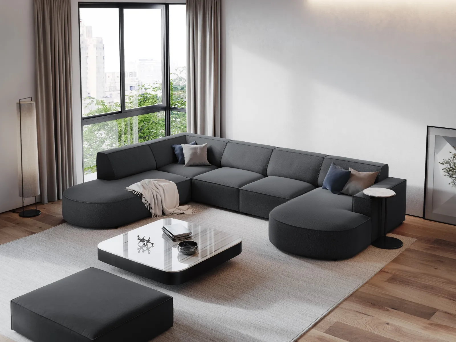 Jodie 7-Sitzer Panorama-Sofa Links aus Samt, Strukturstoff oder Bouclé, 364 cm - Image 68