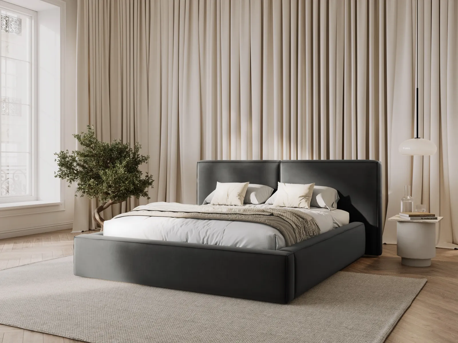 Jodie Bett mit Kopfteil und Stauraum Bezug aus Samt oder Strukturstoff, 160x200 cm - Image 26