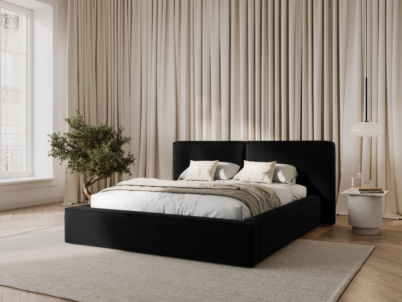 Jodie Bett mit Kopfteil und Stauraum Bezug aus Samt oder Strukturstoff, 160x200 cm - Image 38