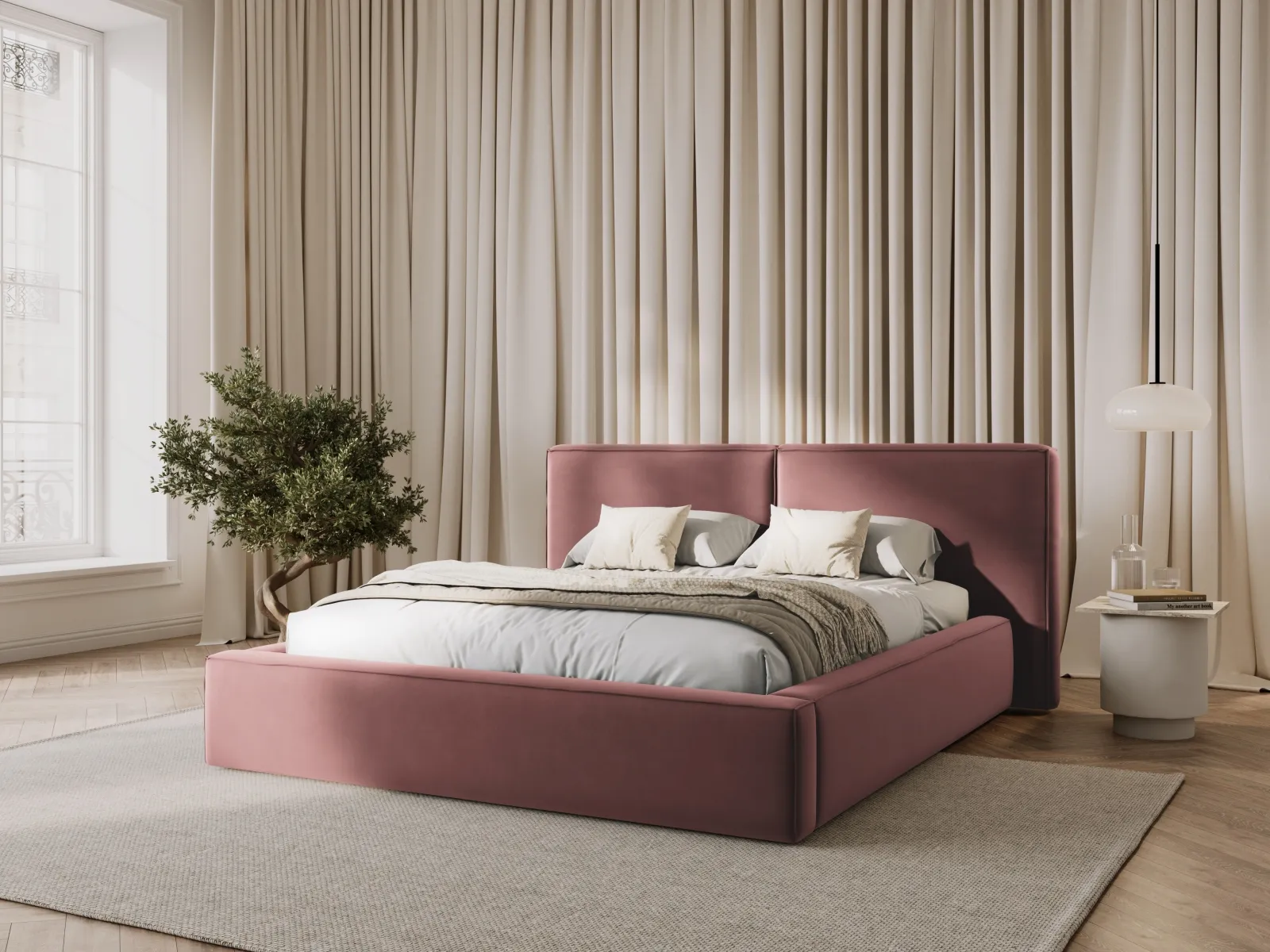 Jodie Bett mit Kopfteil und Stauraum Bezug aus Samt oder Strukturstoff, 160x200 cm - Image 8