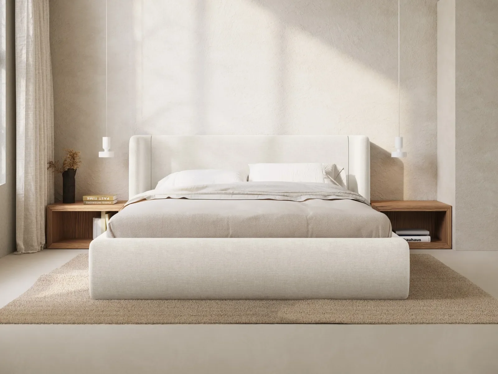 Jolene Bett mit Kopfteil und Stauraum, aus Samt oder Strukturstoff, 140x200 cm - Image 2