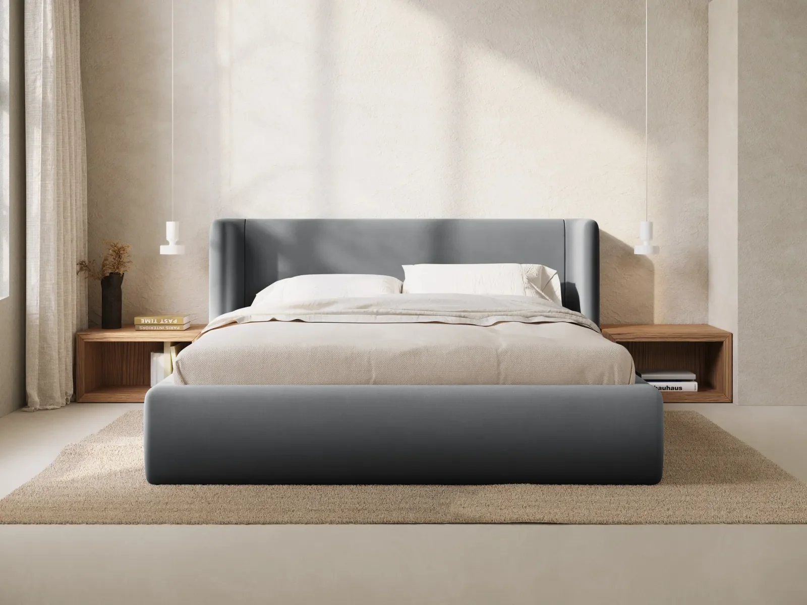 Jolene Bett mit Kopfteil und Stauraum, aus Samt oder Strukturstoff, 140x200 cm - Image 74