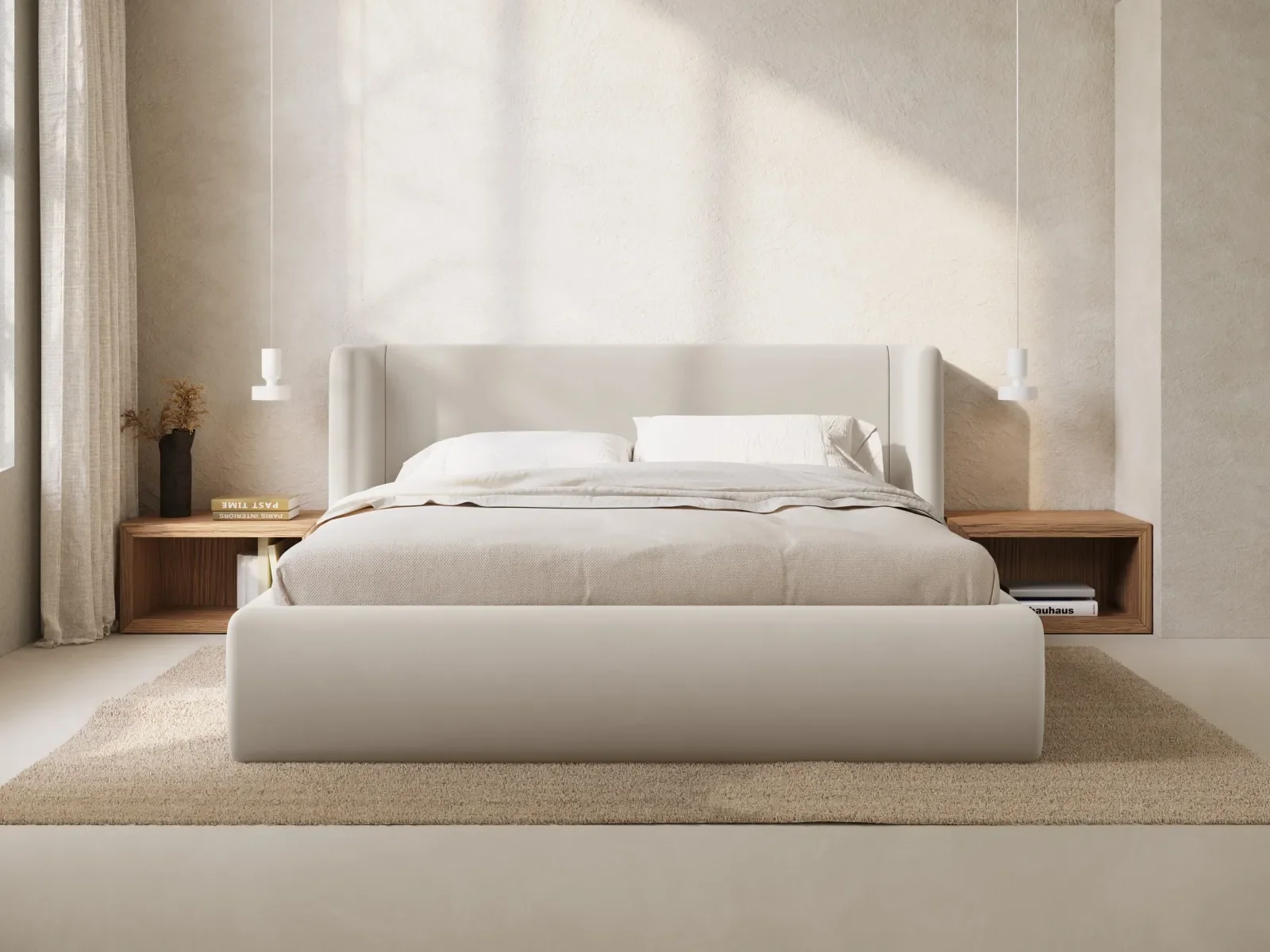 Jolene Bett mit Kopfteil und Stauraum, aus Samt oder Strukturstoff, 200x200 cm - Image 42