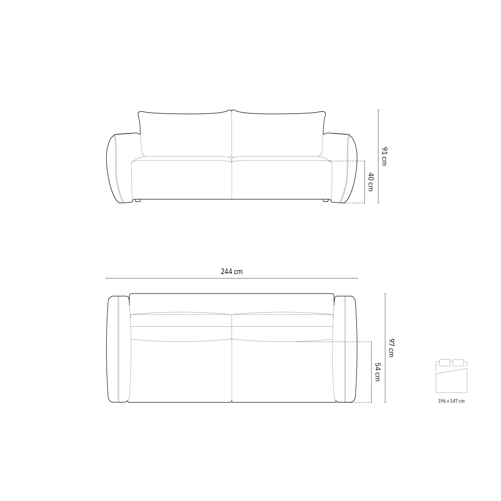 Kaelle 3-Sitzer Sofa mit Schlaffunktion, mit Bezug aus Chenille, 244x97 cm - Image 2