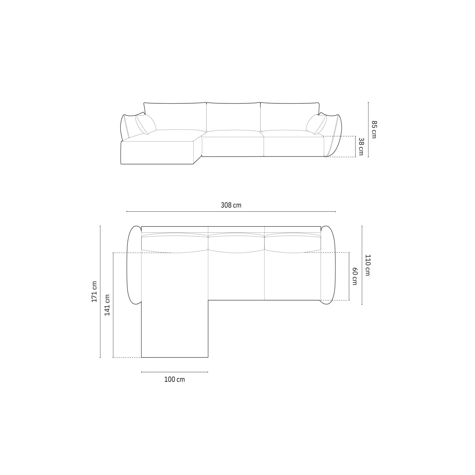 Kaelle 4-Sitzer Ecksofa Links, mit Bezug aus Samt oder Chenille, 308x171 cm - Image 52