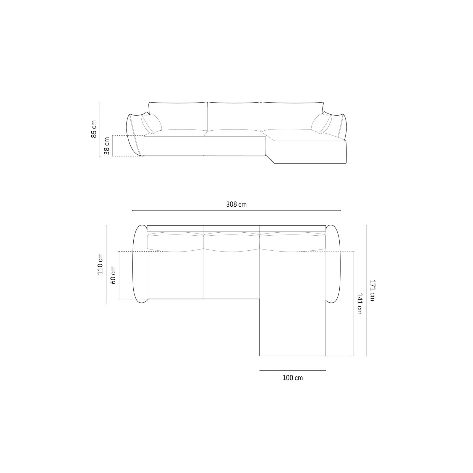 Kaelle 4-Sitzer Ecksofa Rechts, mit Bezug aus Samt oder Chenille, 308x171 cm - Image 47