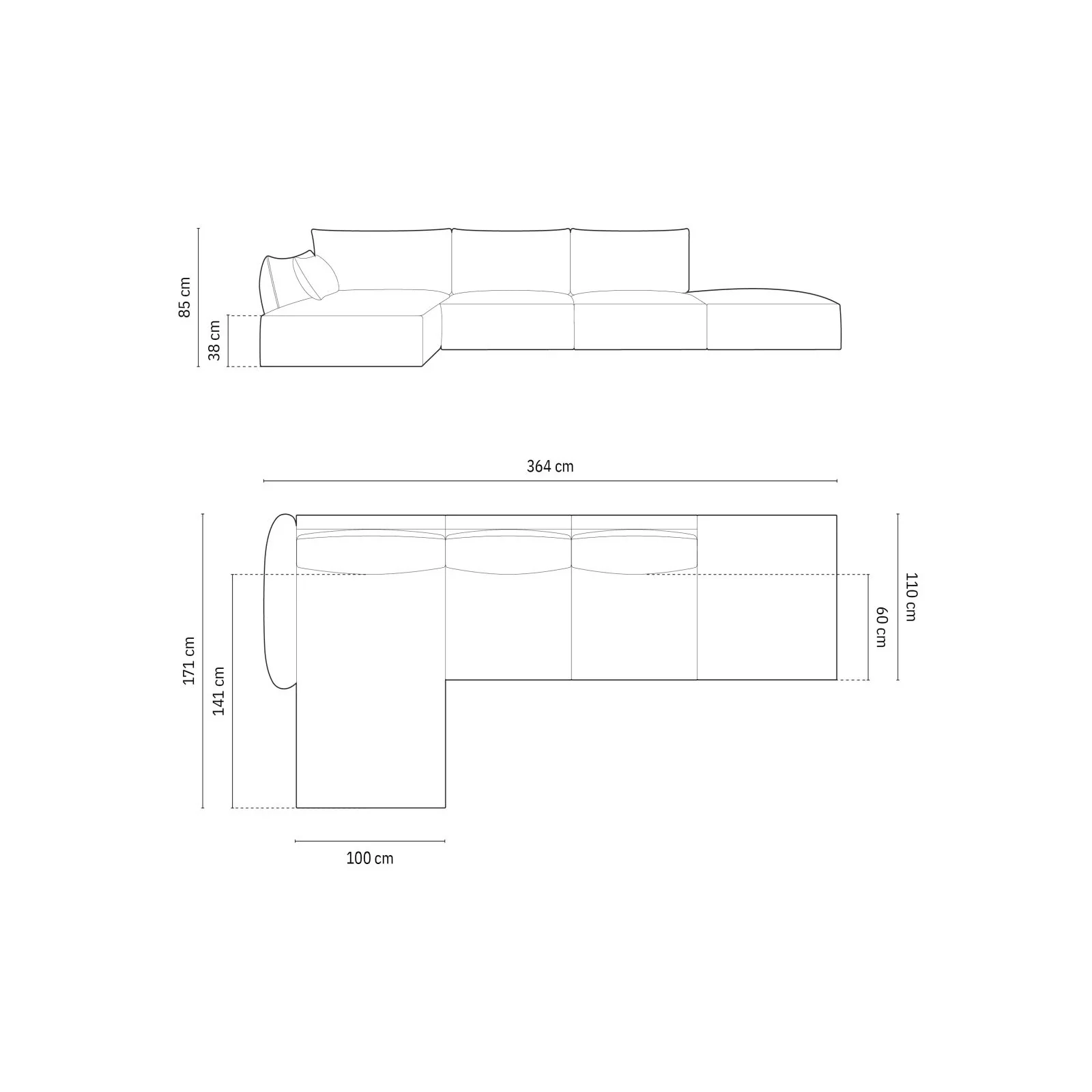 Kaelle 5-Sitzer Ecksofa Links, mit Bezug aus Samt oder Chenille, 364x171 cm - Image 69