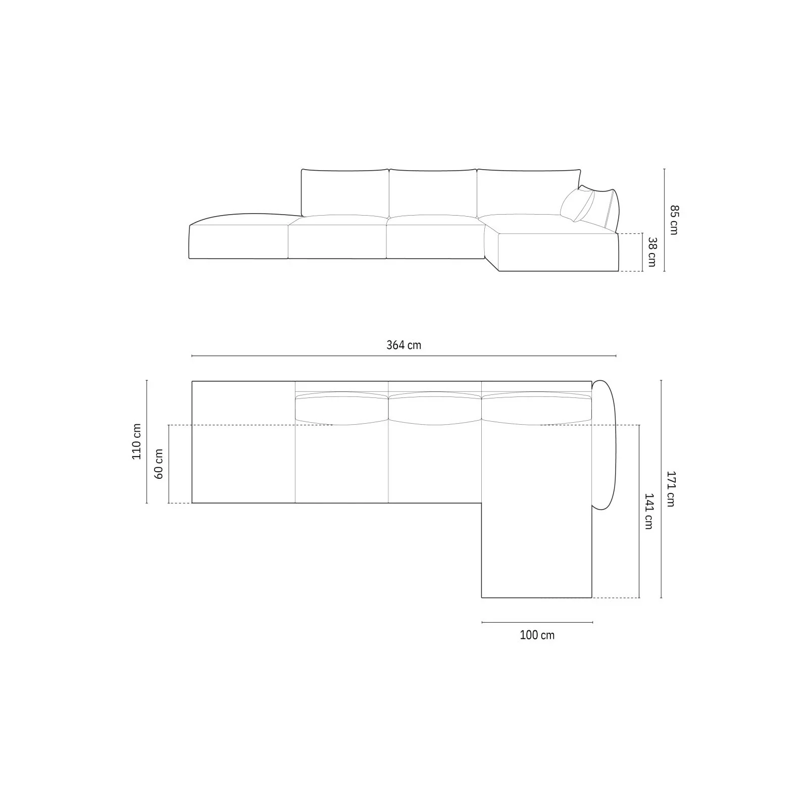 Kaelle 5-Sitzer Ecksofa Rechts, mit Bezug aus Samt oder Chenille, 364x171 cm - Image 34