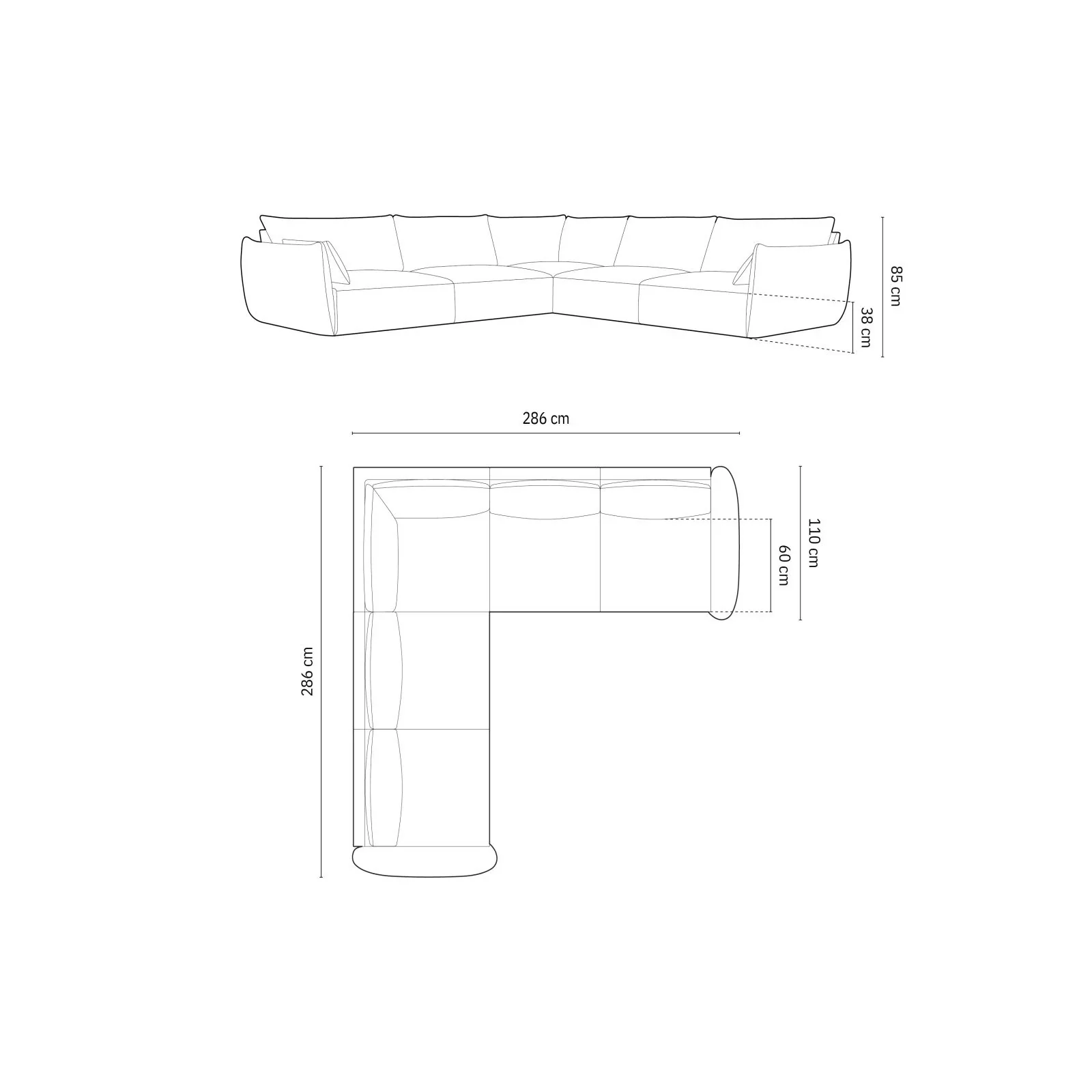 Kaelle 7-Sitzer Ecksofa symmetrisch, mit Bezug aus Samt oder Chenille, 286x286 cm - Image 7