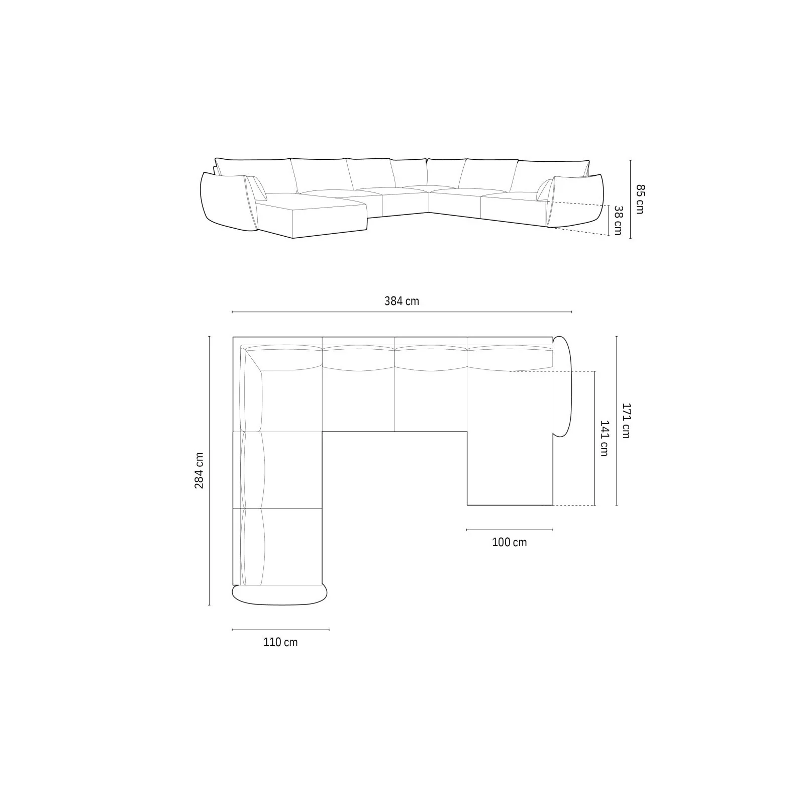 Kaelle 8-Sitzer Panorama-Sofa, Links, mit Bezug aus Samt oder Chenille, 384x284 cm - Image 77