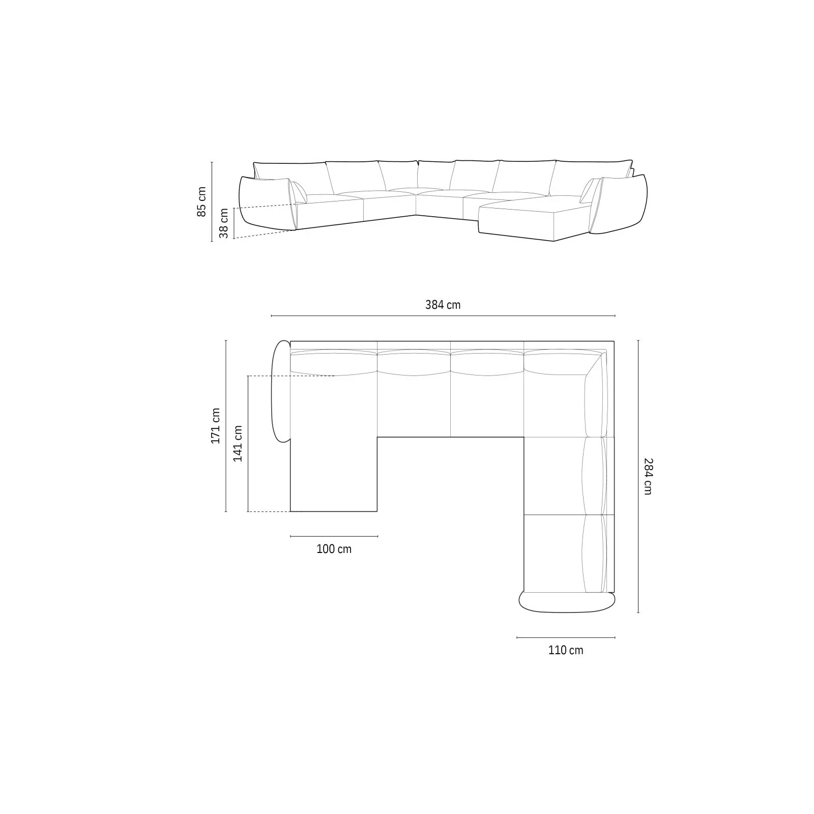 Kaelle 8-Sitzer Panorama-Sofa, Rechts, mit Bezug aus Samt oder Chenille, 384x284 cm - Image 12