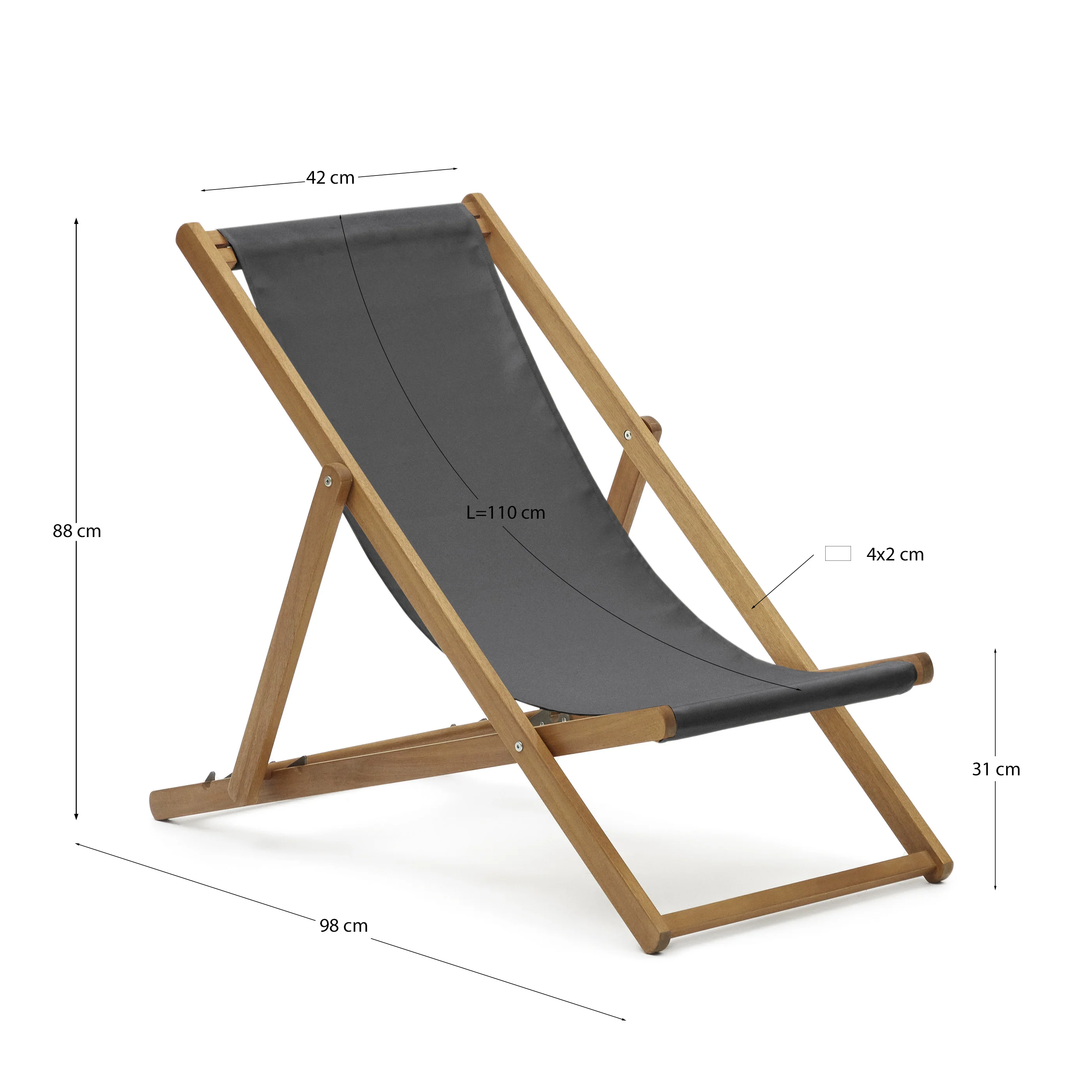 Adredna klappbarer Outdoor Liegestuhl schwarz und massives Akazienholz FSC 100% - Image 16