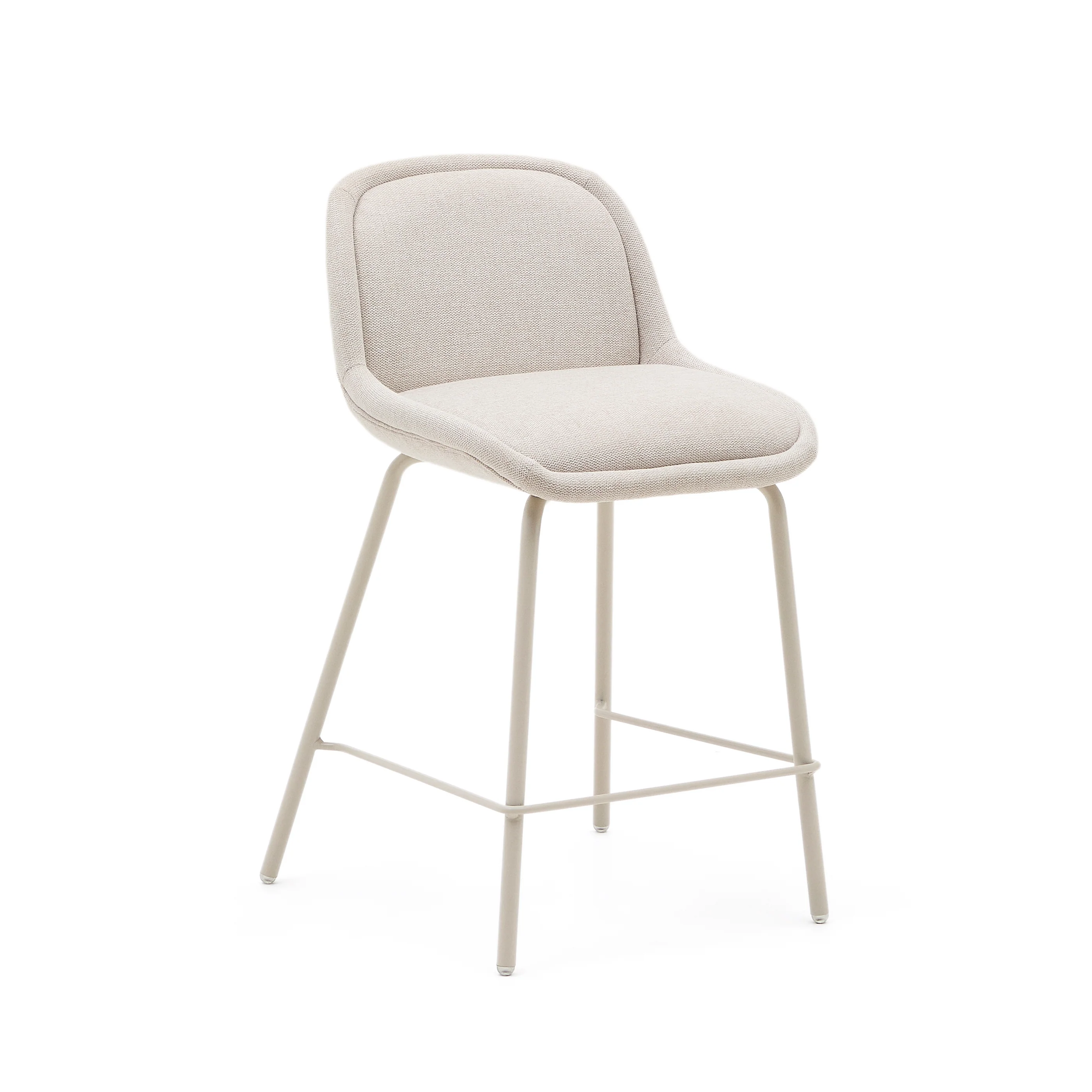 Aimin Hocker aus Chenille beige und Stahlbeine mit Lackfinish beige 65 cm FSC Mix Credit