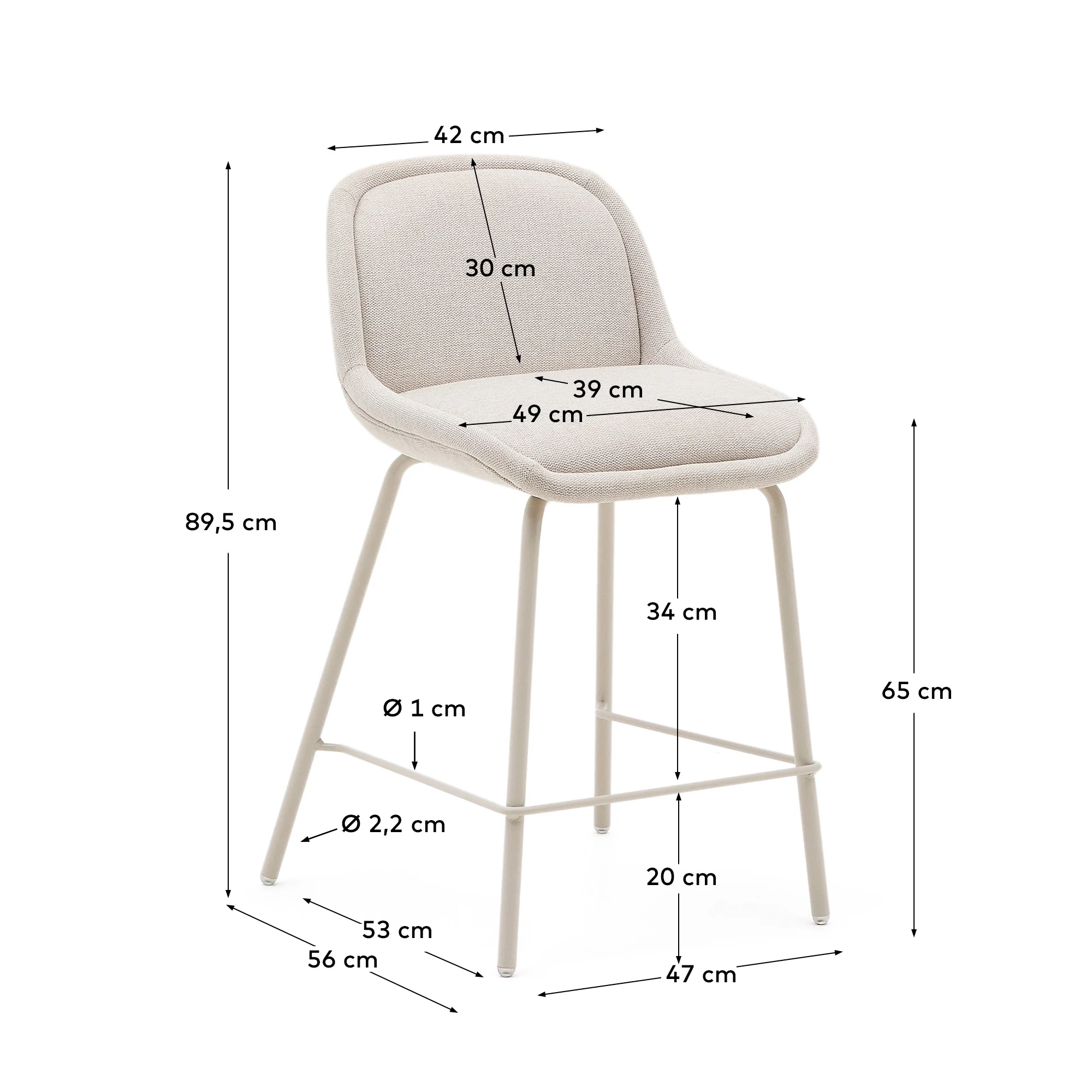 Aimin Hocker aus Chenille beige und Stahlbeine mit Lackfinish beige 65 cm FSC Mix Credit - Image 8
