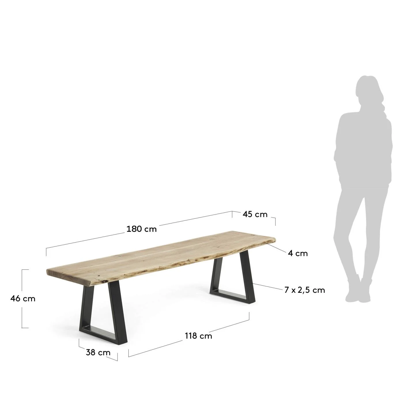 Alaia Bank aus massivem Akazienholz und Stahl schwarz lackiert 180 cm - Image 5