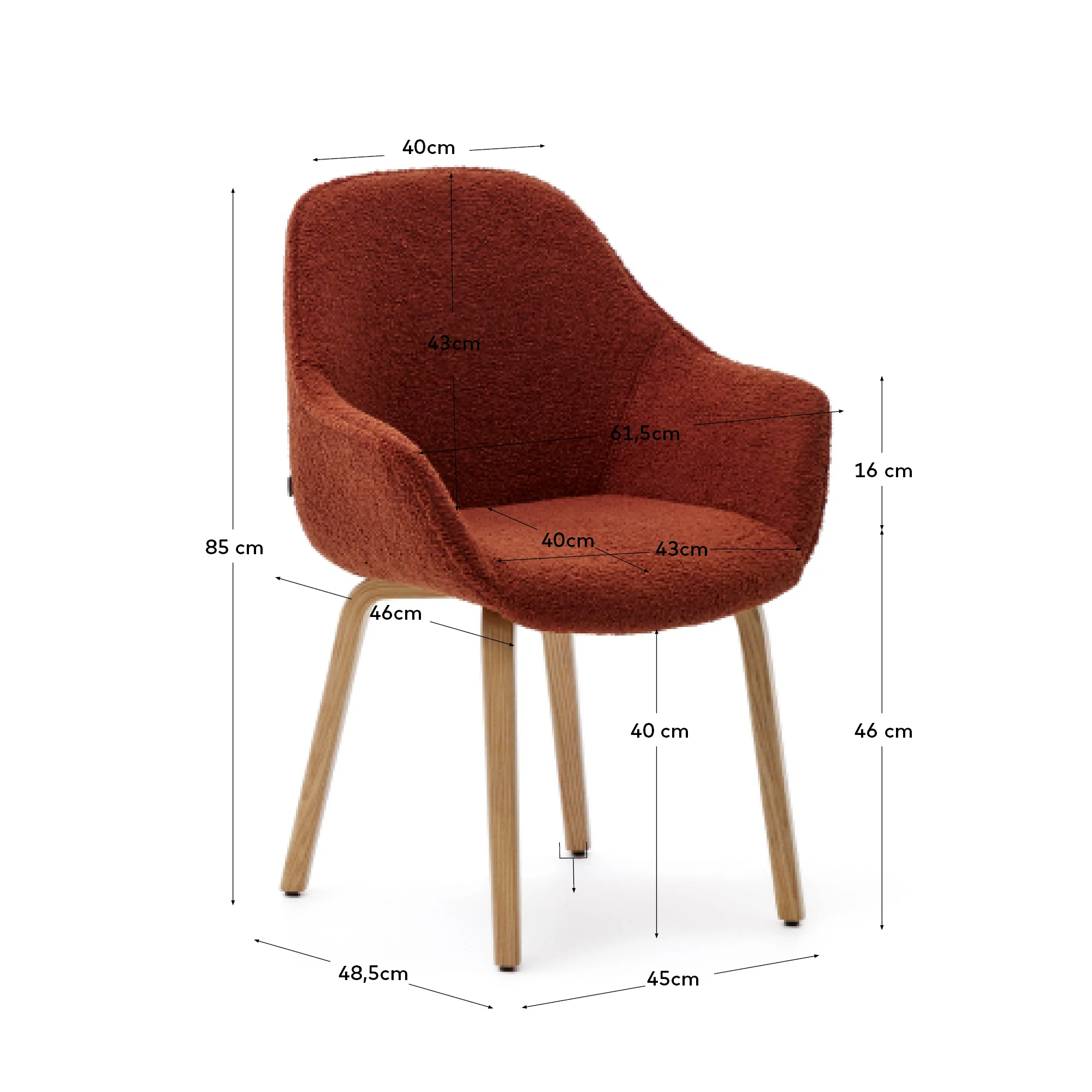 Aleli Stuhl mit Bouclé in Terrakotta Beine aus massivem Eschenholz mit natürlichem Finish - Image 10