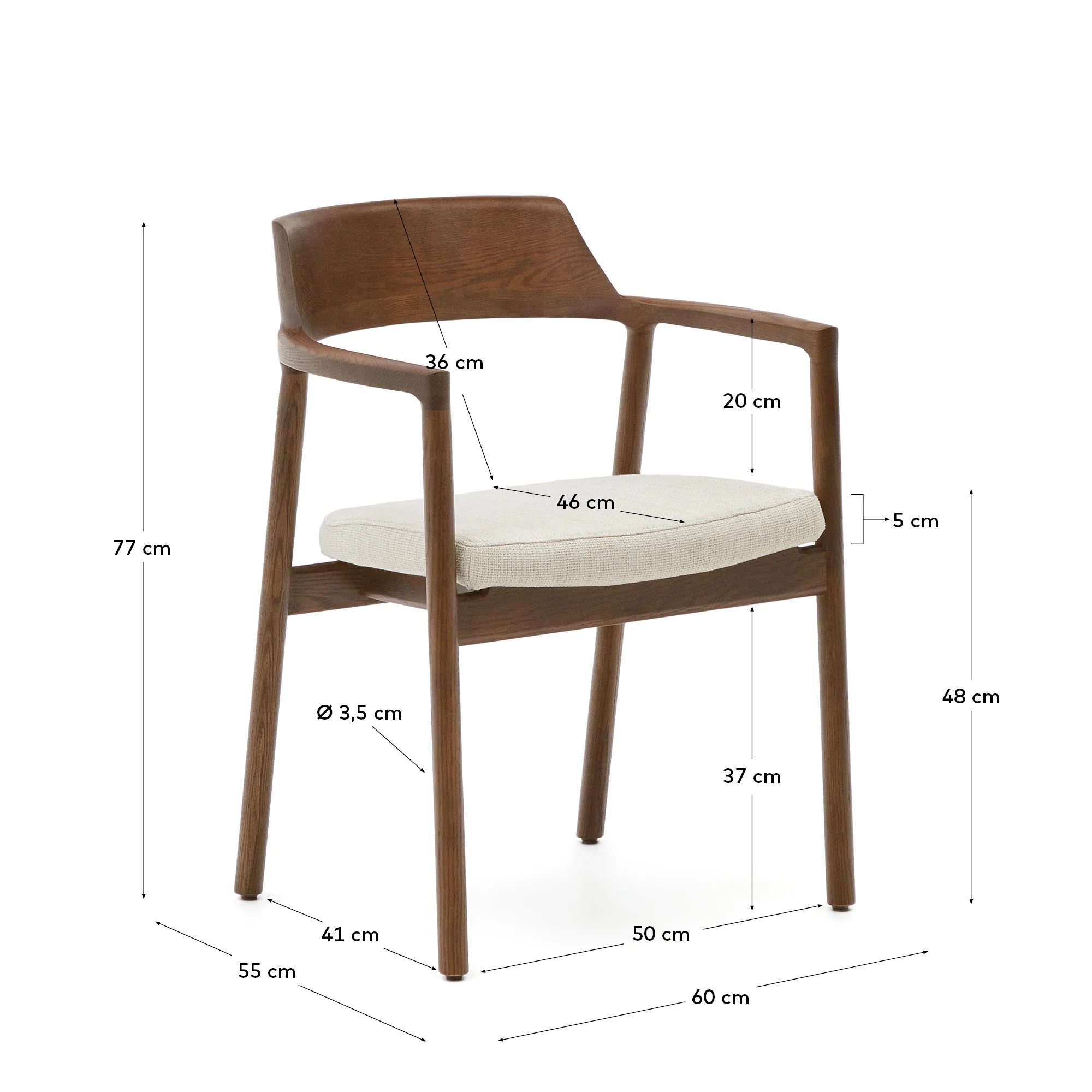 Alocs Stuhl abnehmbarer Bezug Chenille beige massive Eiche Nussbaum-Finish FSC Mix Credit - Image 13