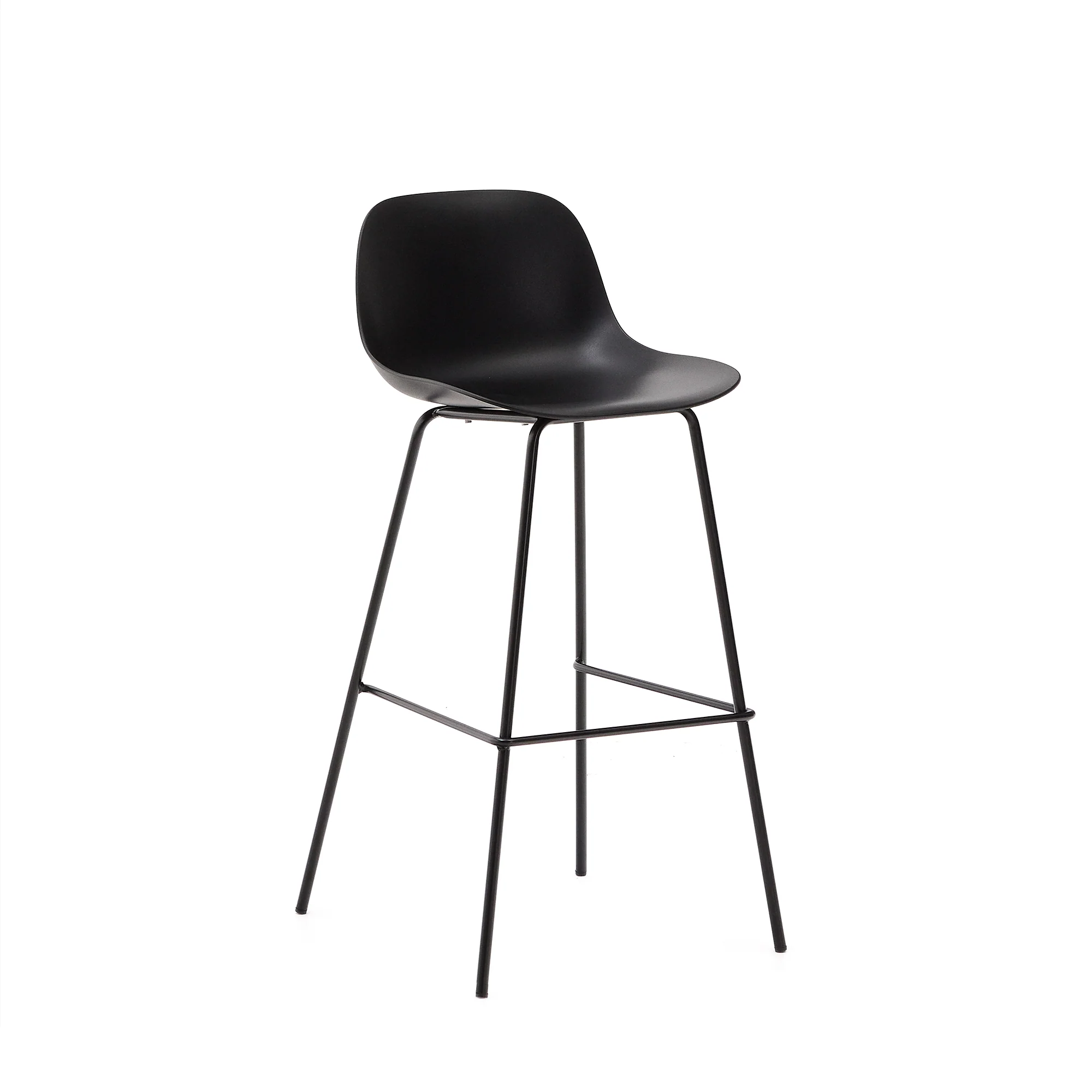 Altea schwarzer Hocker mit schwarz lackierten Stahlbeinen 75 cm