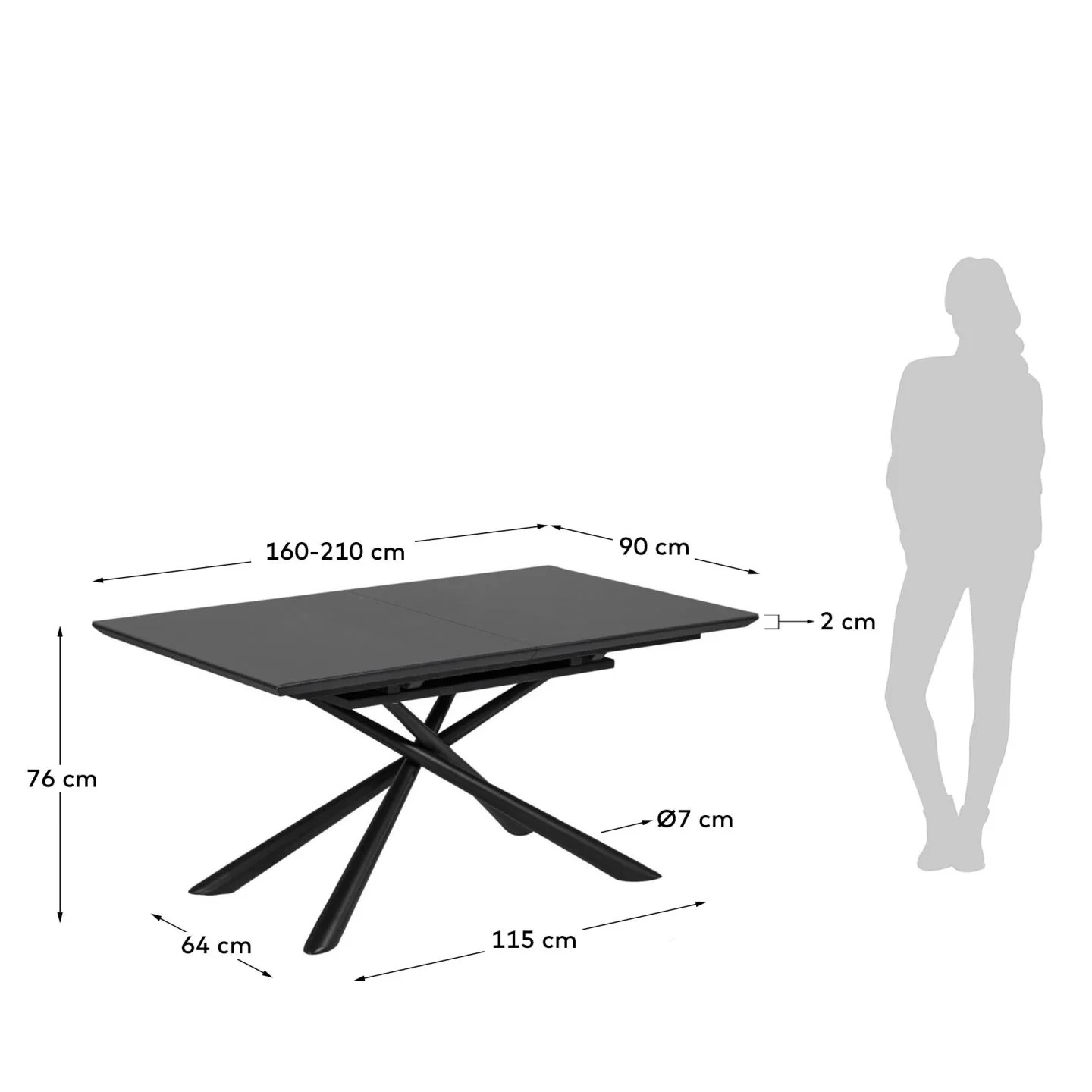 Theone Ausziehtisch Schwarz 160 (210) x 90 cm - Image 4