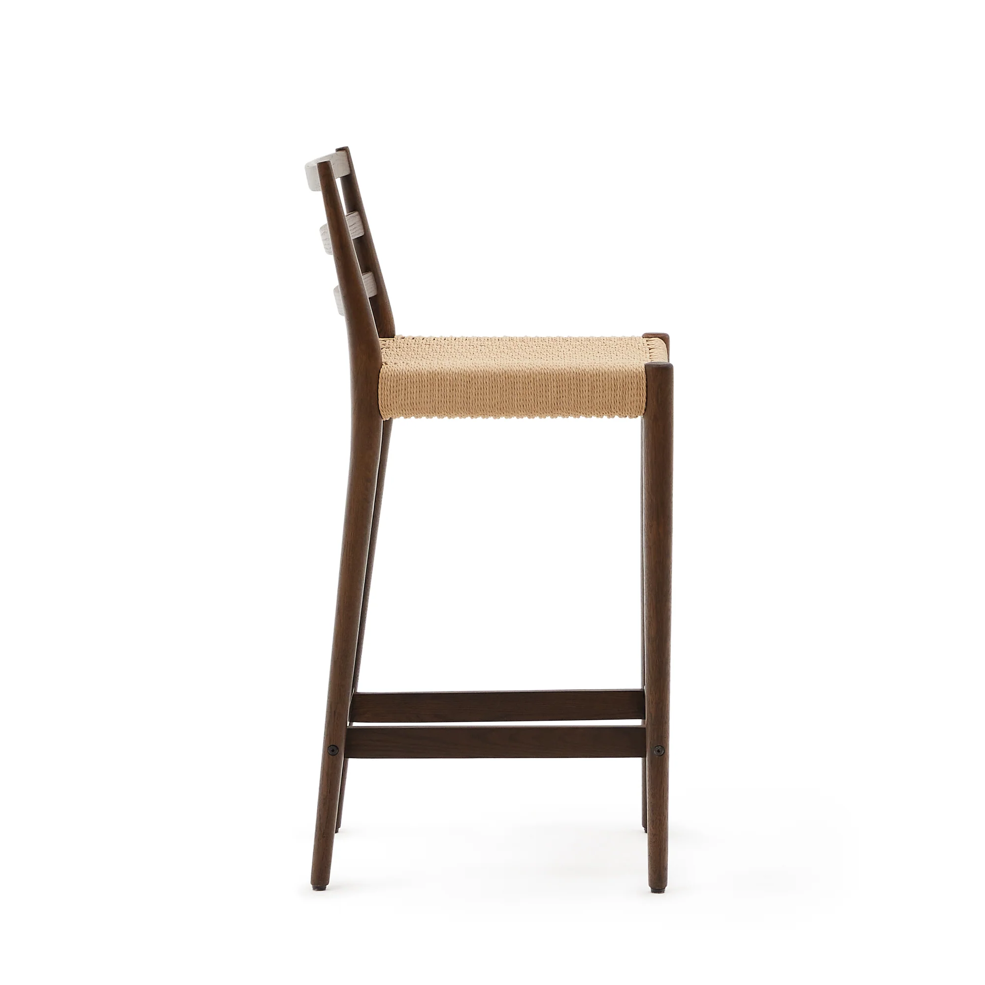 Analy Barhocker Rückenlehne massives Eichenholz mit Nussbaum-Finish und Seilsitzfläche 70 cm FSC 100% - Image 3