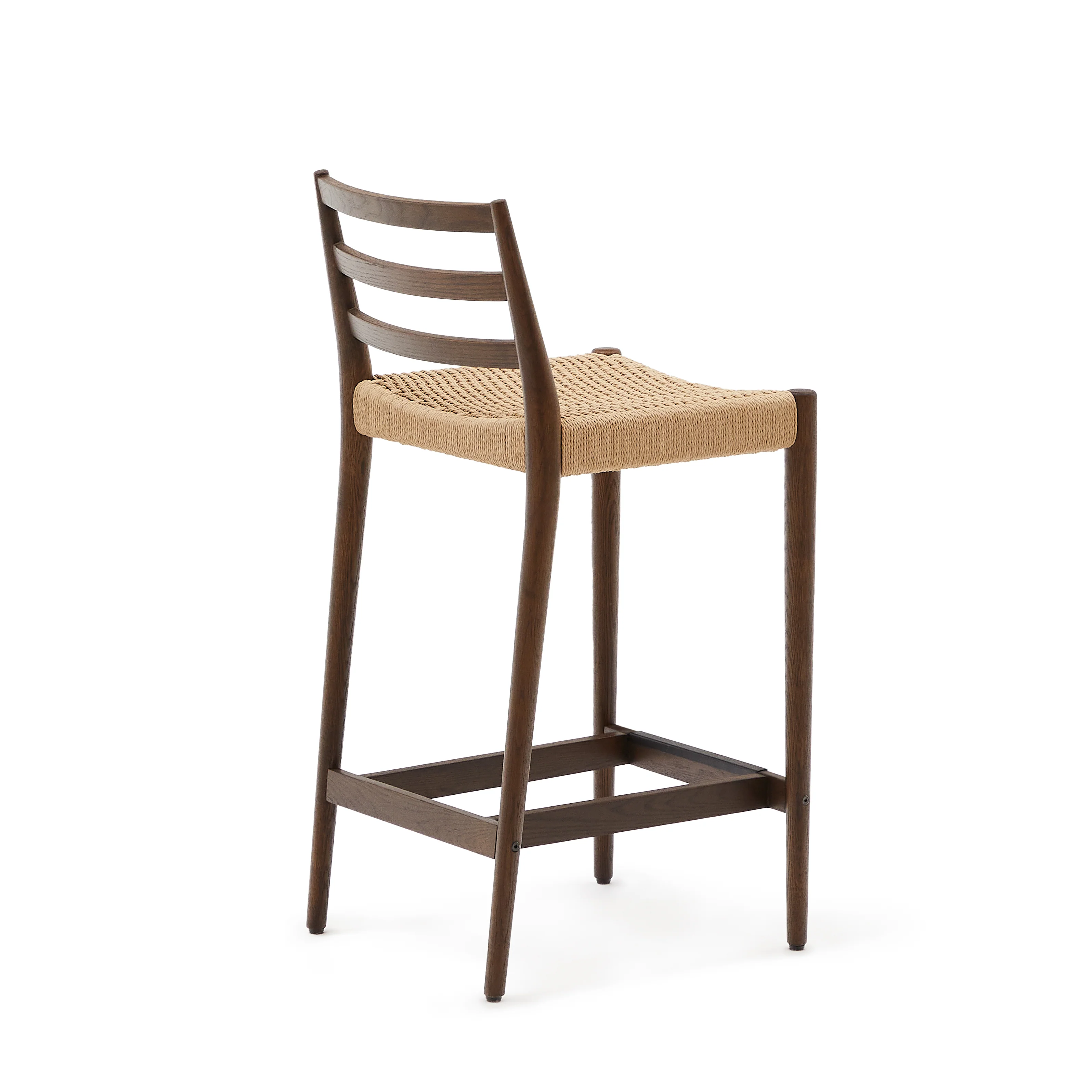 Analy Barhocker Rückenlehne massives Eichenholz mit Nussbaum-Finish und Seilsitzfläche 70 cm FSC 100% - Image 6