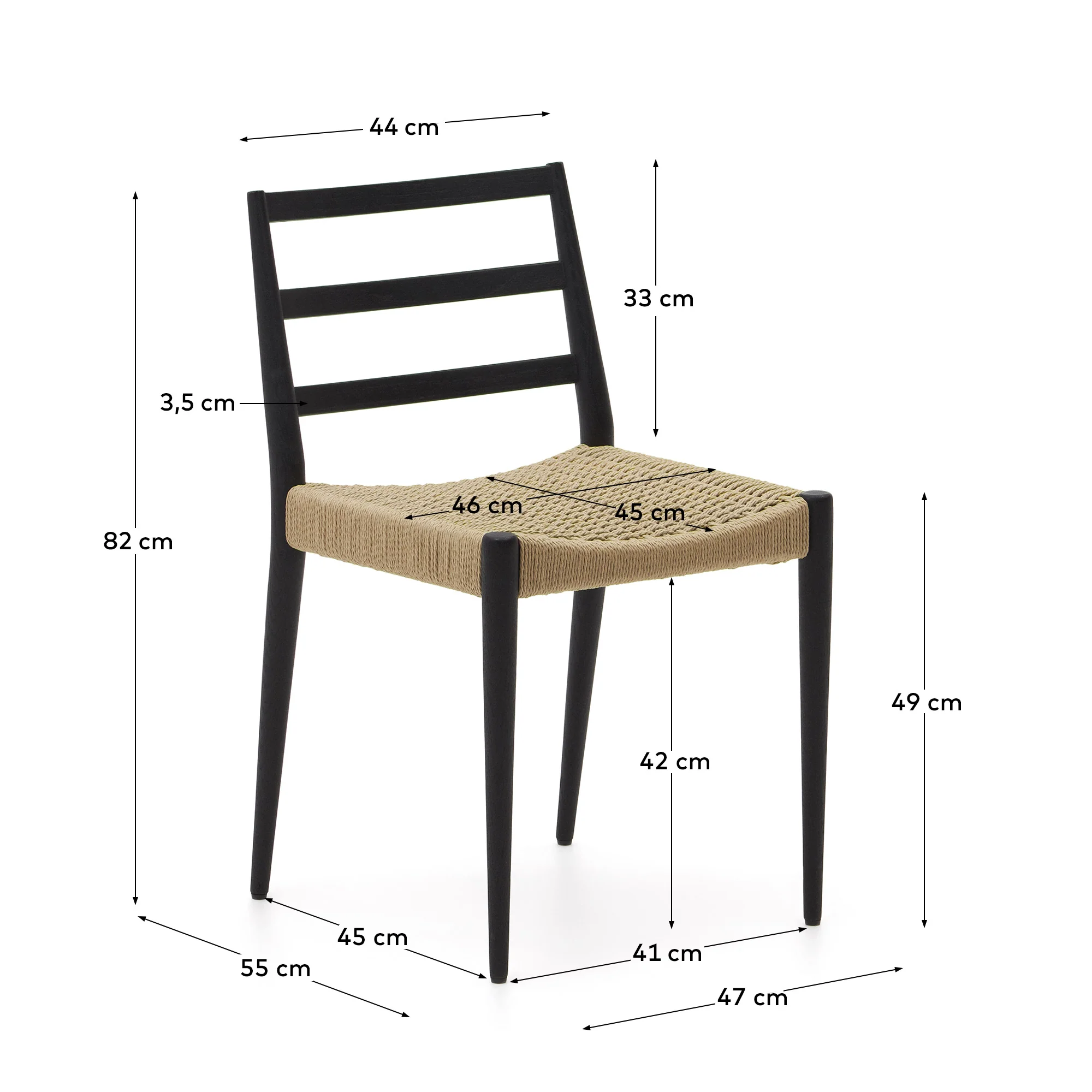 Analy Stuhl aus massiver Eiche mit schwarzem Finish und Sitz aus Seil FSC 100% - Image 12
