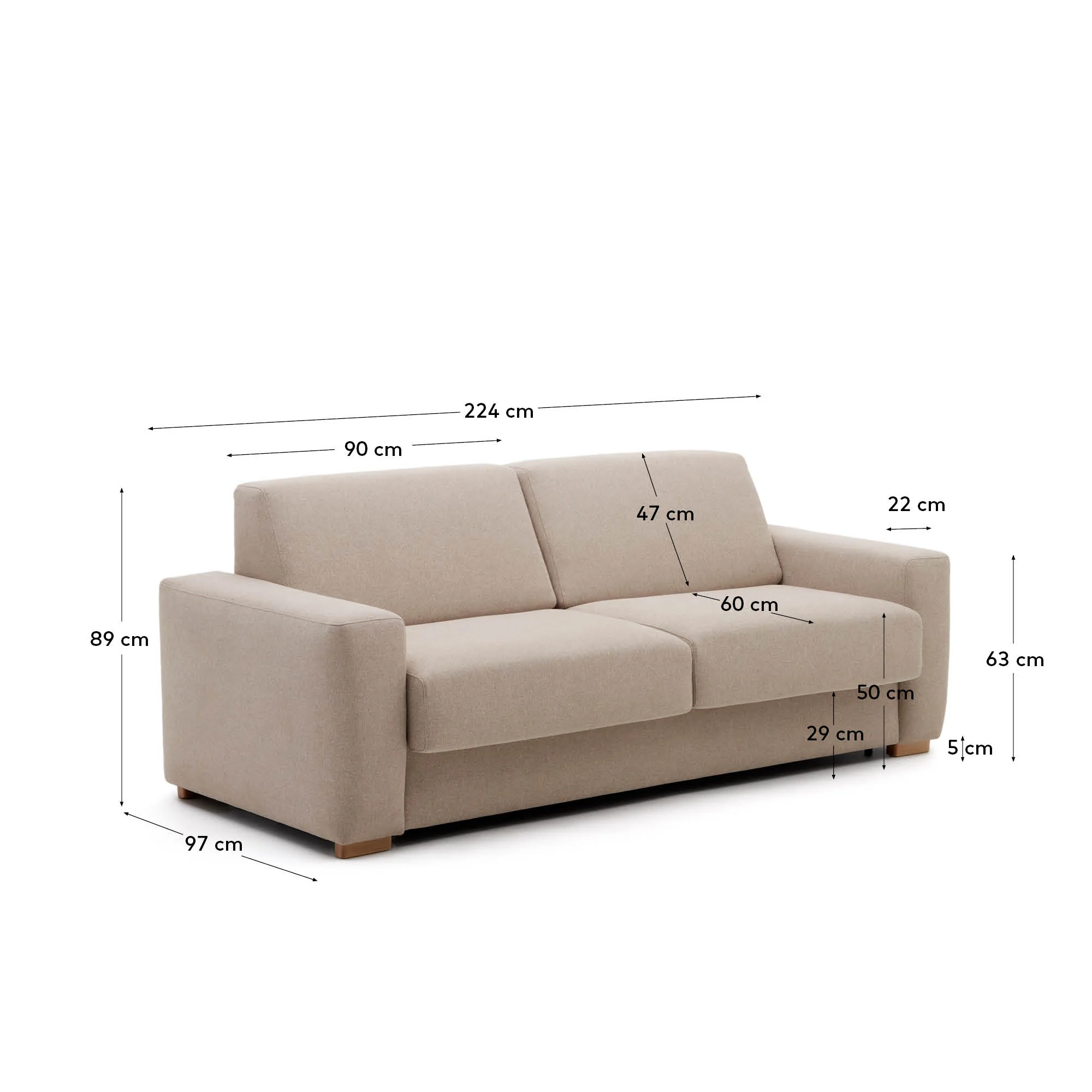 Anley 3-Sitzer-Bettsofa in Beige 224 cm (Bett 160) - Image 4