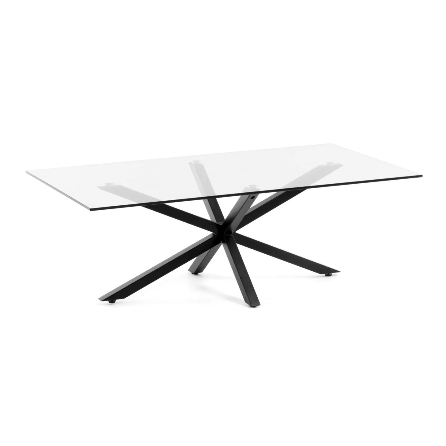 Argo Couchtisch 130 x 70 cm aus Glas und Stahlbeine mit schwarzem Finish