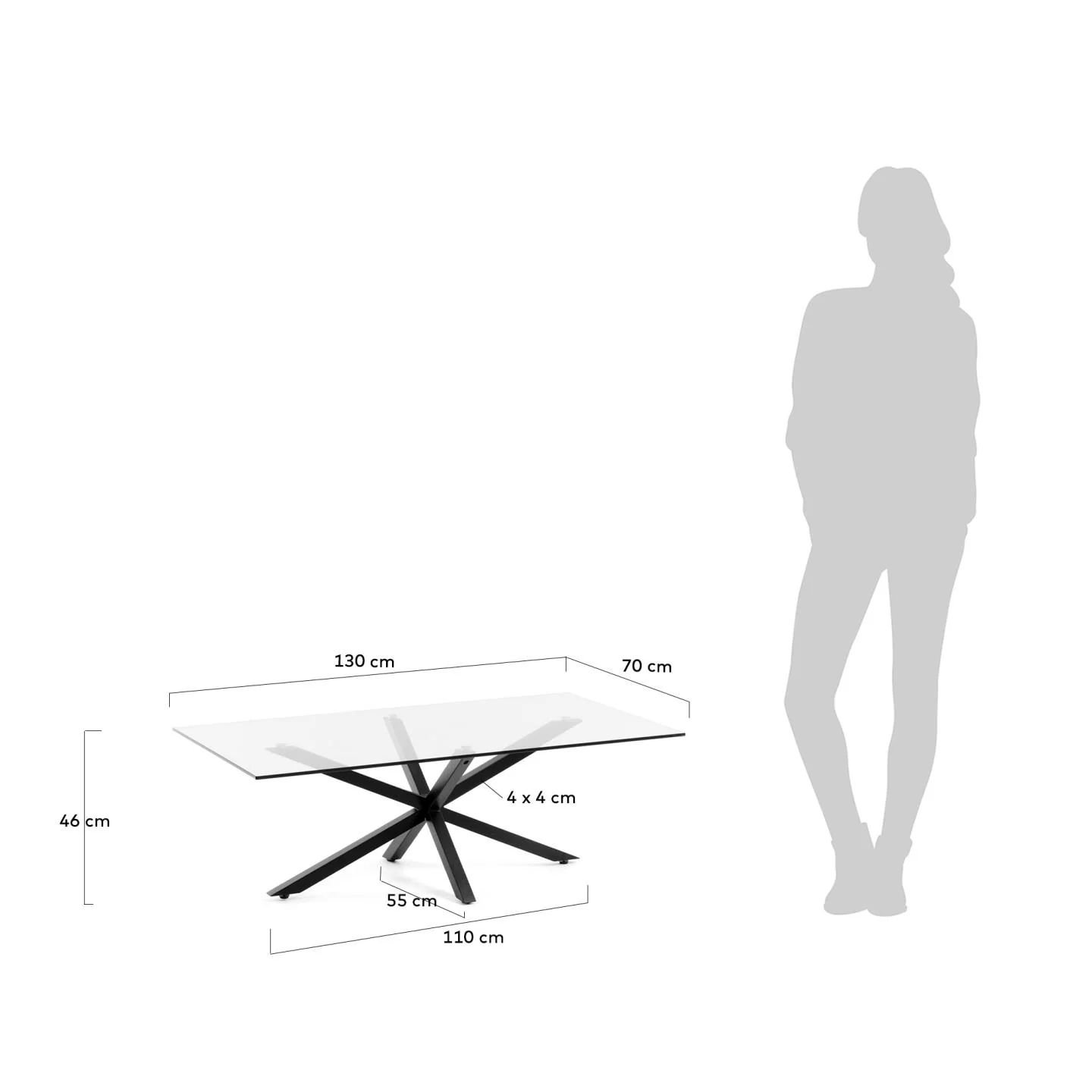 Argo Couchtisch 130 x 70 cm aus Glas und Stahlbeine mit schwarzem Finish - Image 5