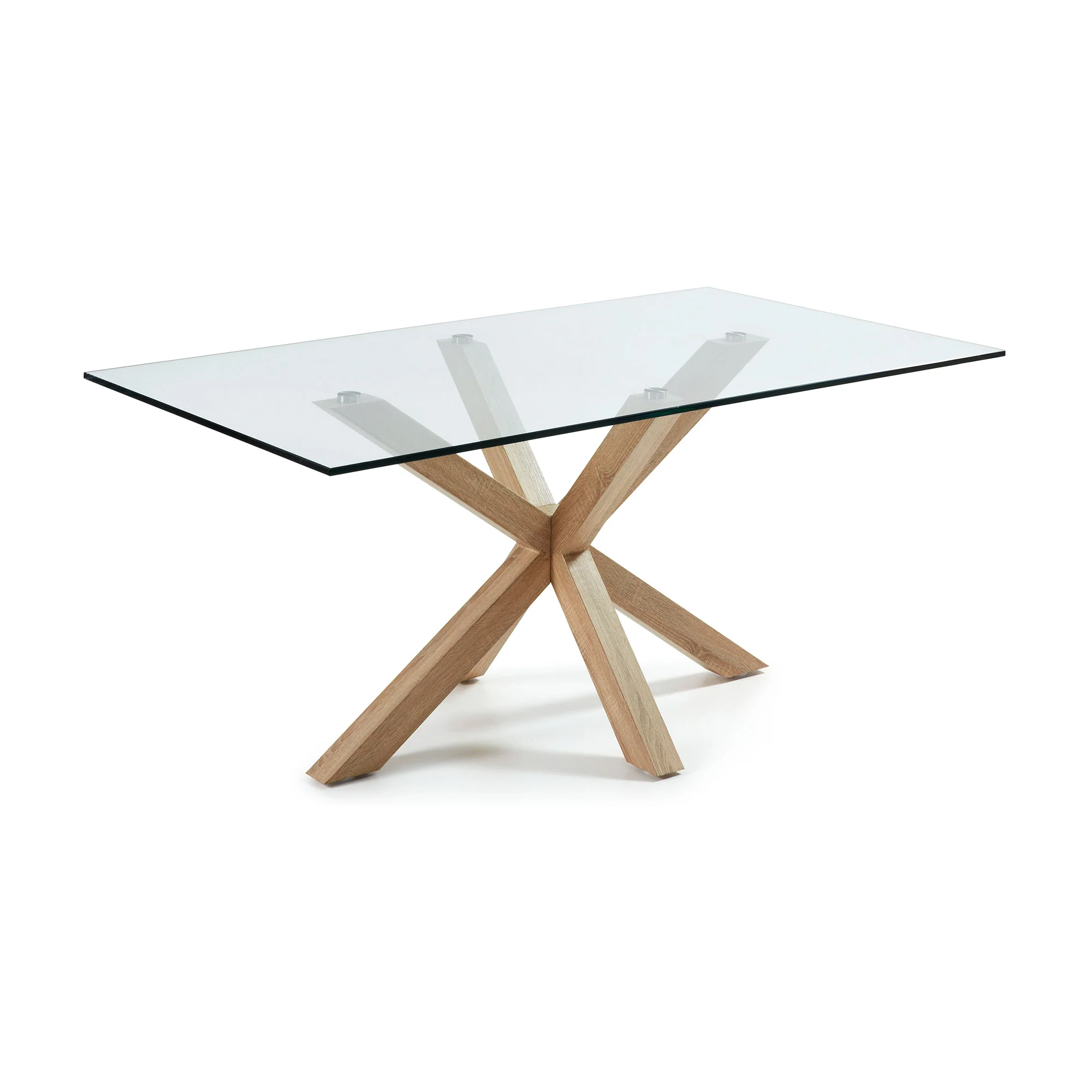 Argo Tisch aus Glas und Stahlbeine in Holzoptik 160 x 90 cm