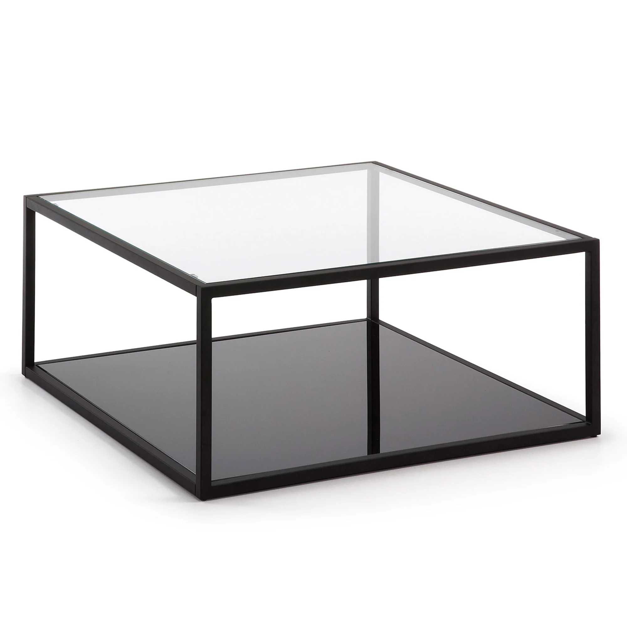 Blackhill Couchtisch 80 x 80 cm aus Glas und Stahl mit schwarzem Finish