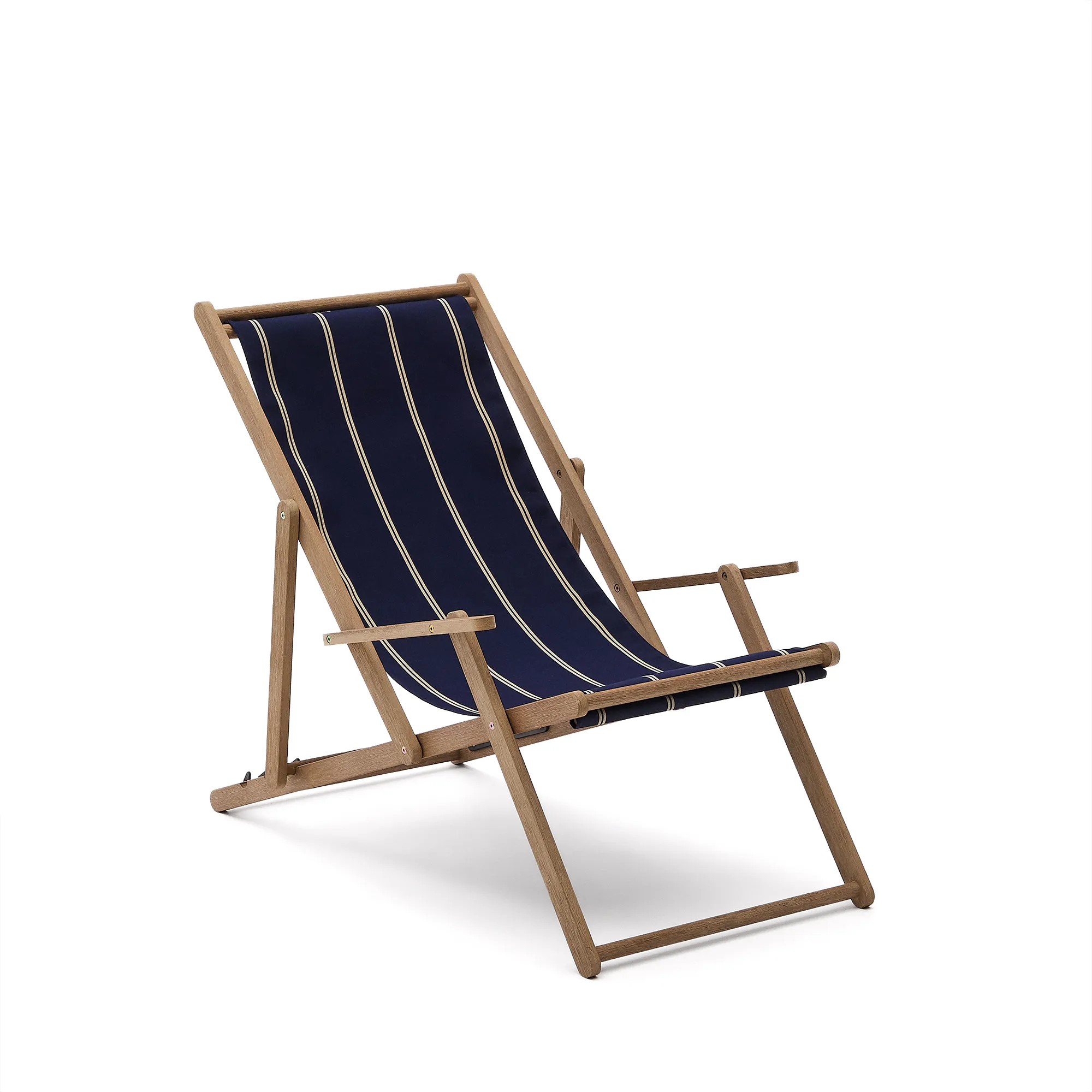 Blau-beige gestreifter klappbarer Outdoor-Liegestuhl Vilara aus massivem Akazienholz, FSC 100%