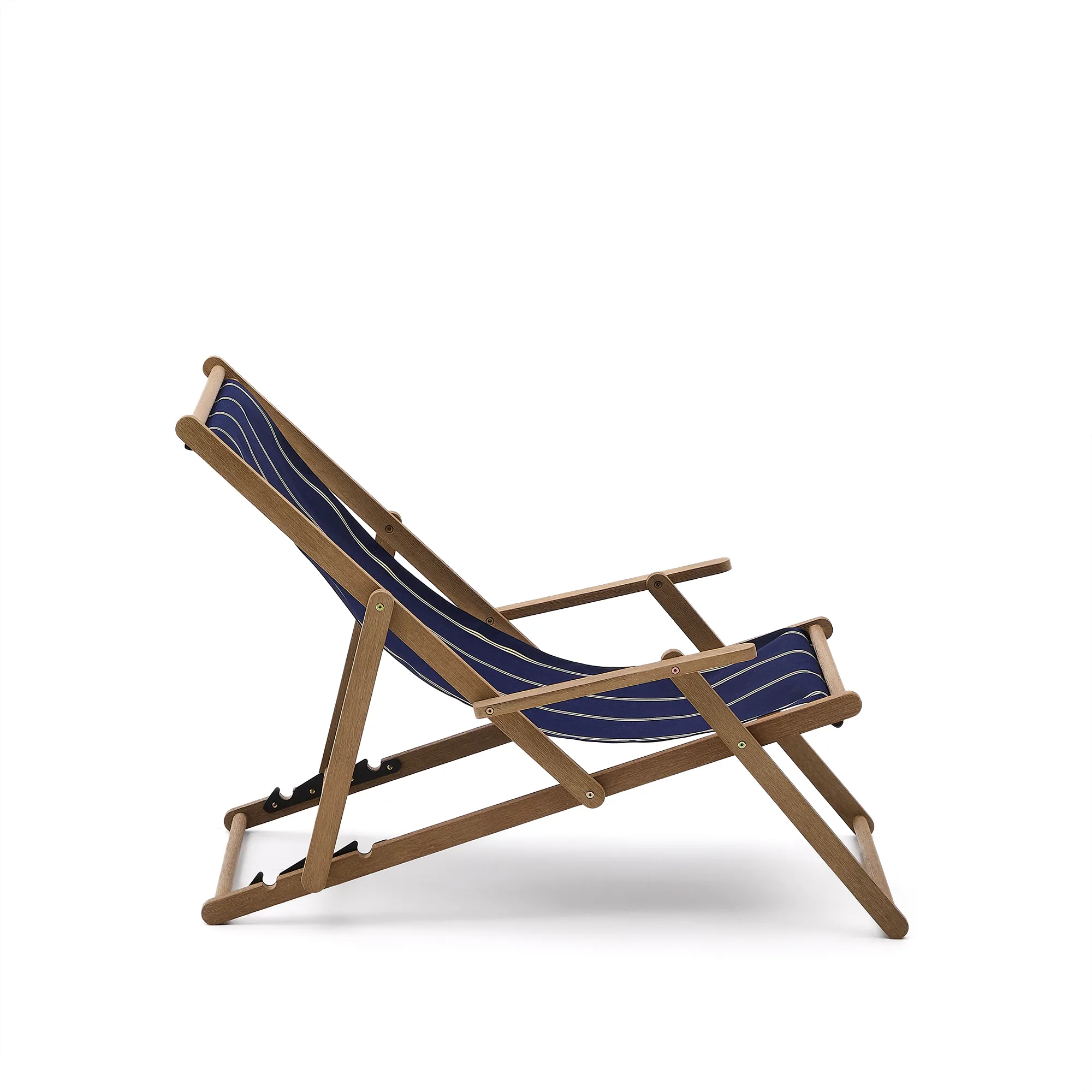 Blau-beige gestreifter klappbarer Outdoor-Liegestuhl Vilara aus massivem Akazienholz, FSC 100% - Image 10