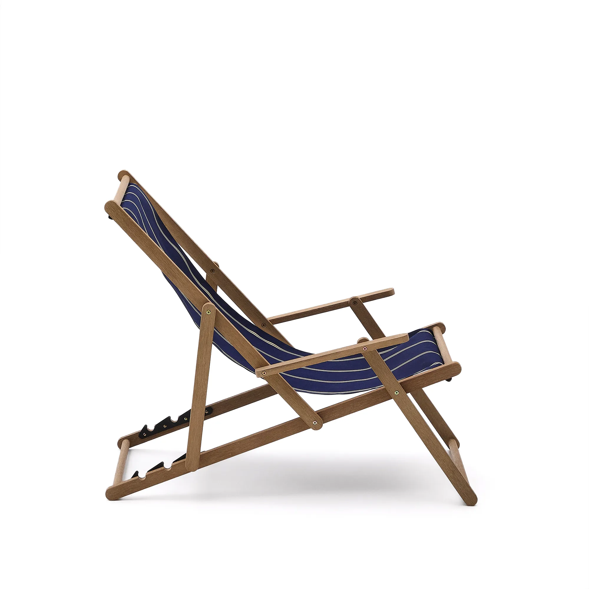 Blau-beige gestreifter klappbarer Outdoor-Liegestuhl Vilara aus massivem Akazienholz, FSC 100% - Image 8