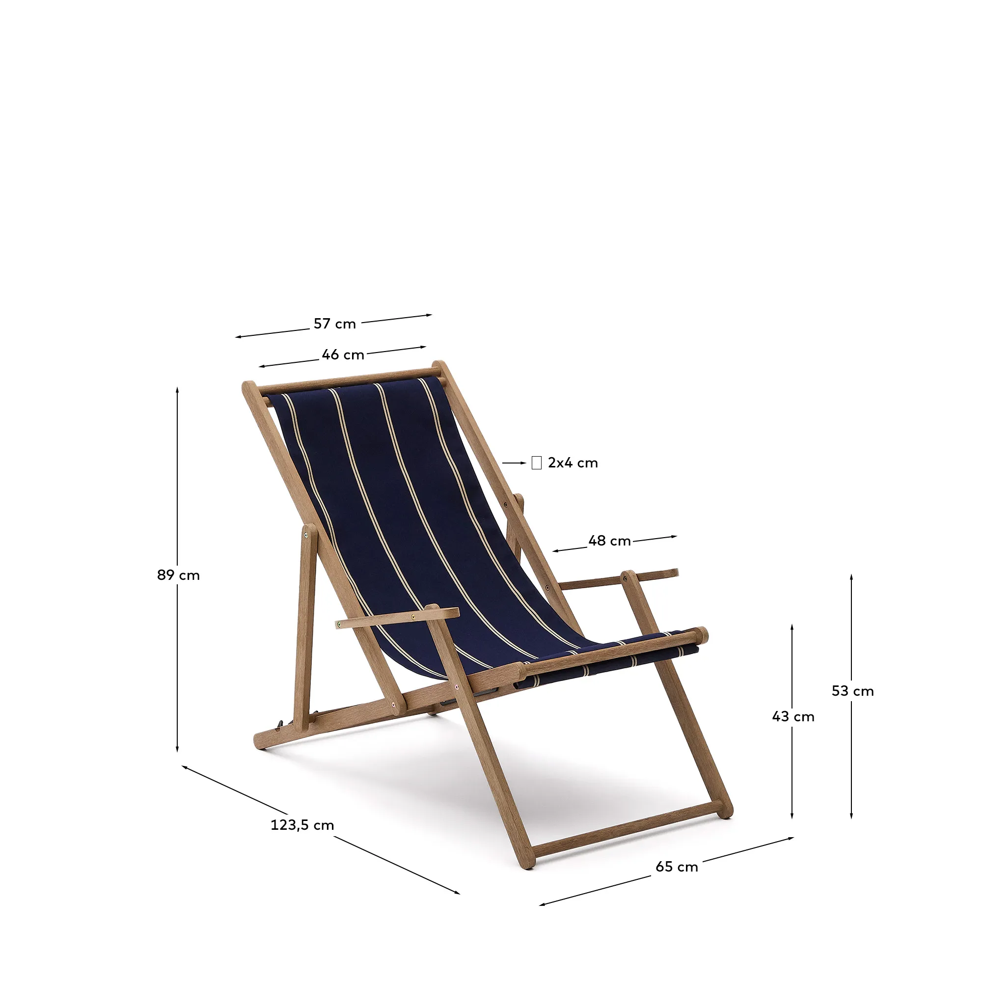 Blau-beige gestreifter klappbarer Outdoor-Liegestuhl Vilara aus massivem Akazienholz, FSC 100% - Image 9