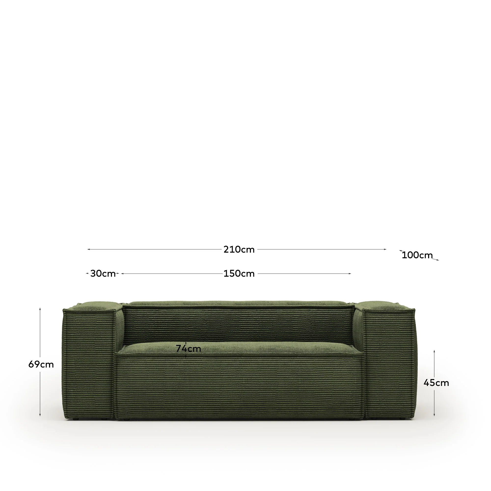 Blok 2-Sitzer-Sofa breiter Cord grün 210 cm - Image 3