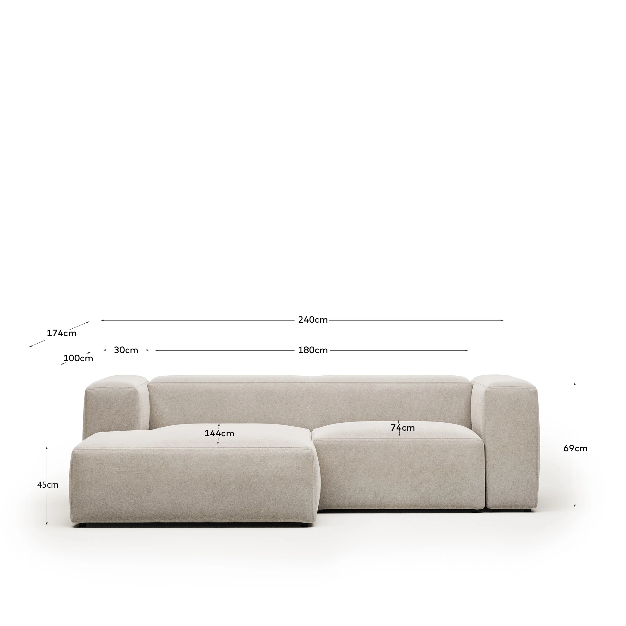 Blok 2-Sitzer Sofa mit Chaiselongue links beige 240 cm - Image 3