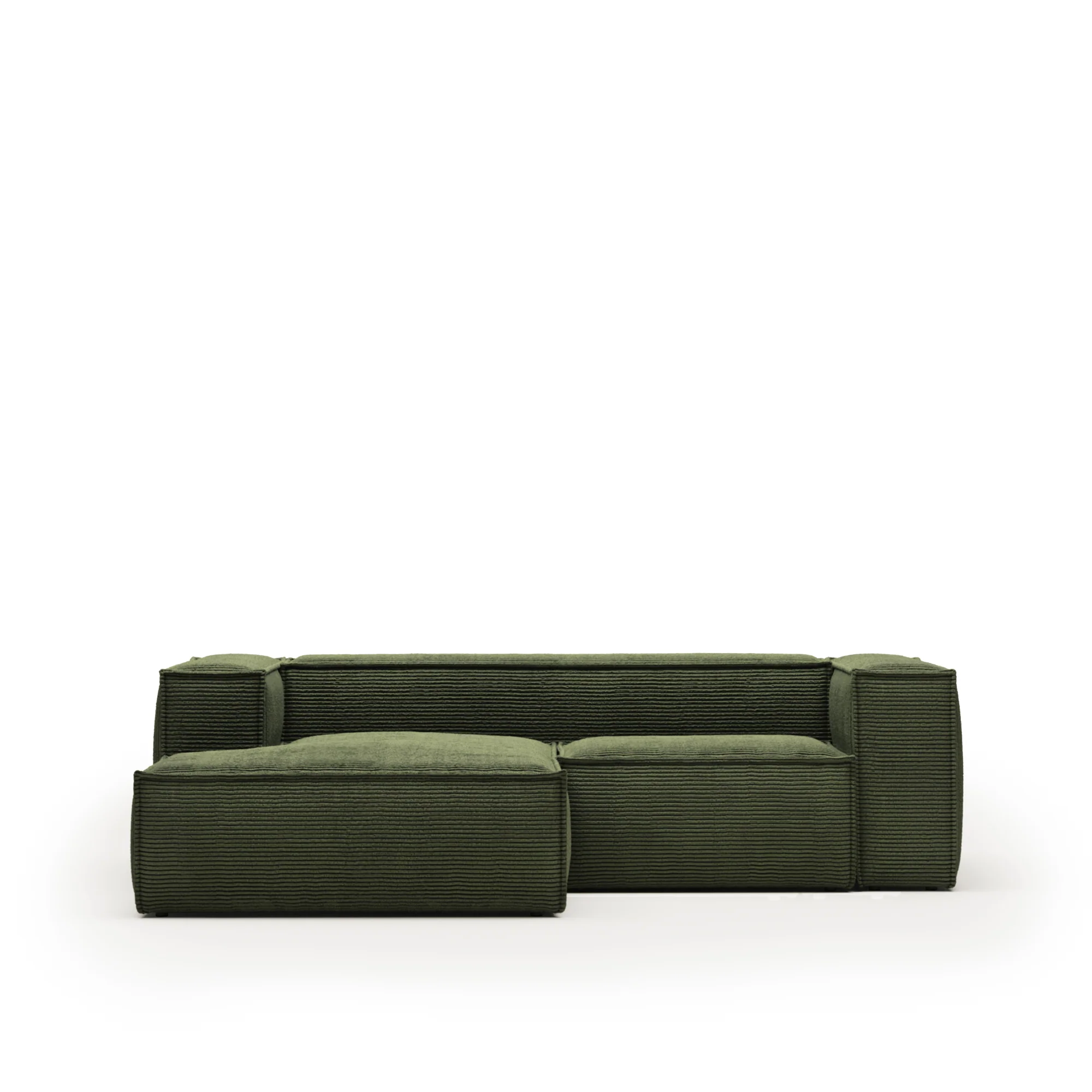 Blok 2-Sitzer-Sofa mit Chaiselongue links breiter Cord grün 240 cm