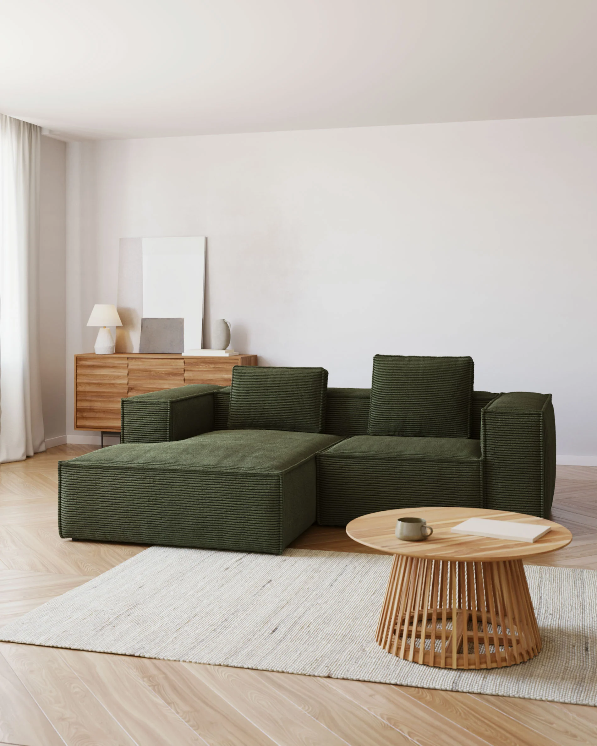 Blok 2-Sitzer-Sofa mit Chaiselongue links breiter Cord grün 240 cm - Image 2