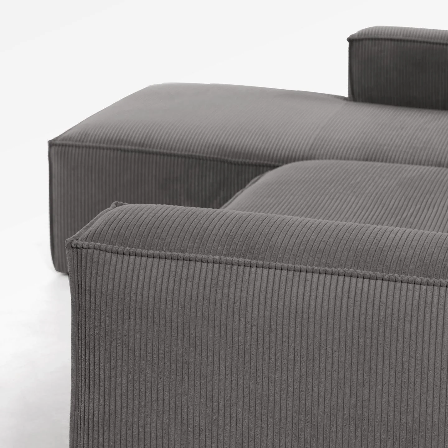 Blok 3-Sitzer-Sofa mit Chaiselongue links breiter Cord grau 300 cm - Image 7