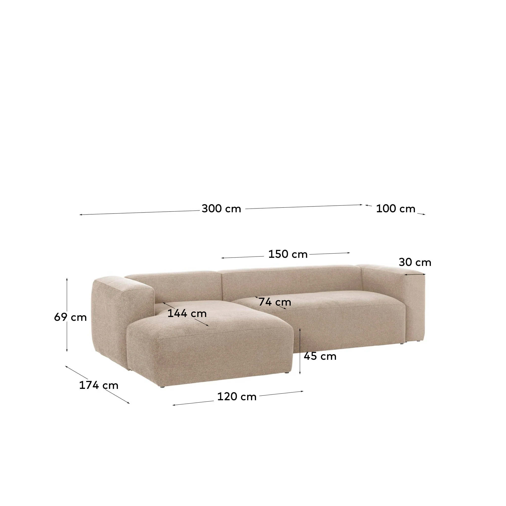 Blok 3-Sitzer Sofa mit Chaiselongue links in beige 300 cm - Image 3