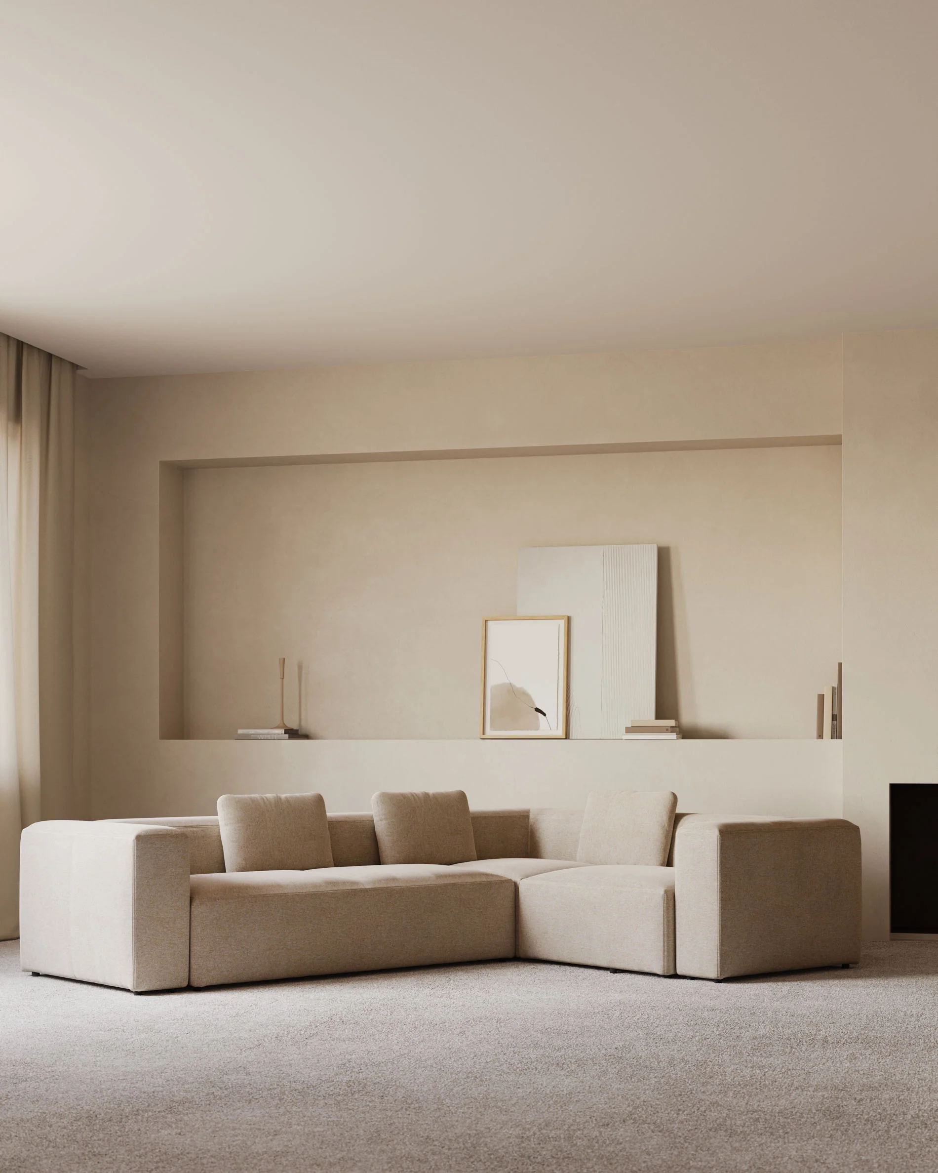 Blok 4-Sitzer-Ecksofa beige 320 x 230 cm / 230 x 320 cm - Image 2