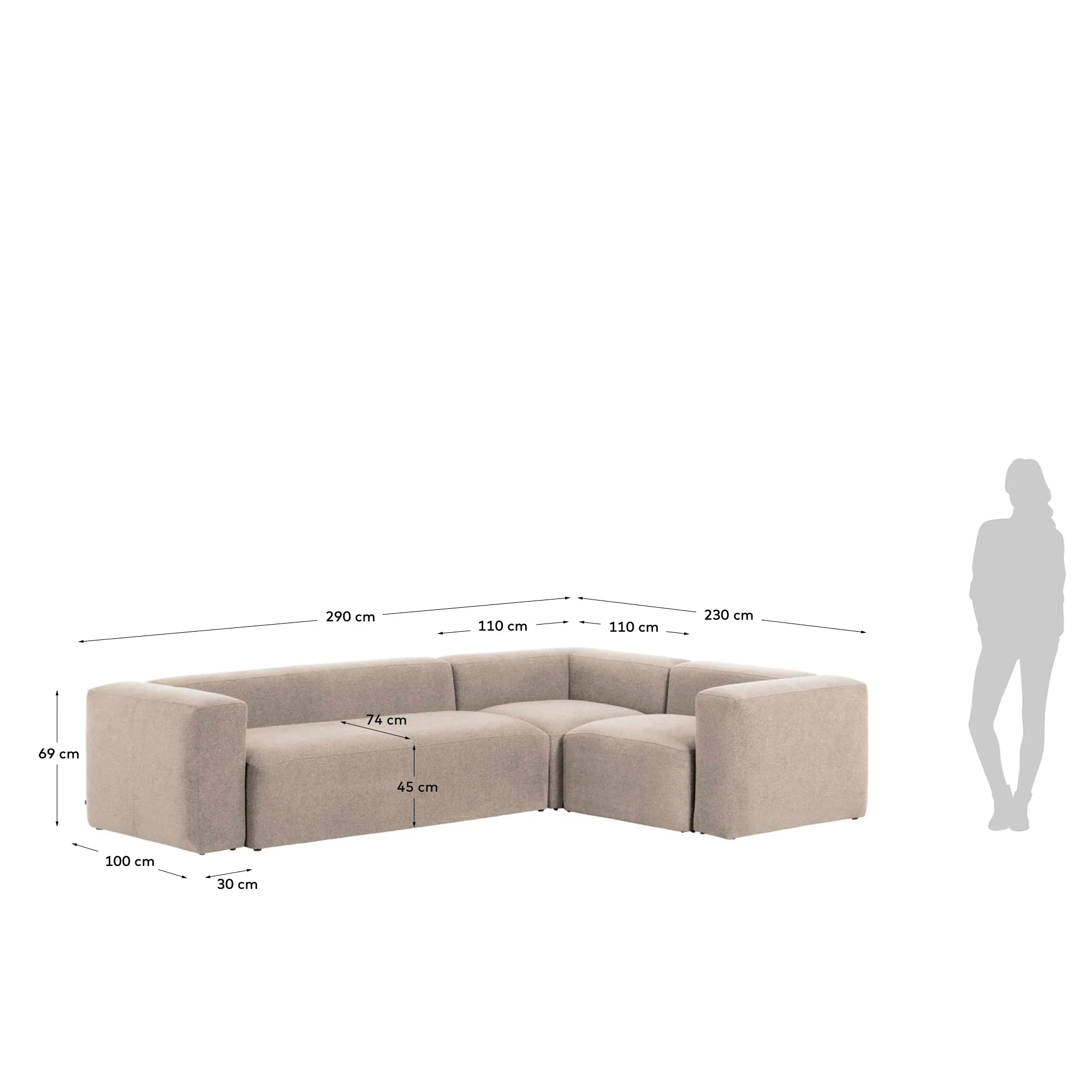 Blok 4-Sitzer-Ecksofa beige 320 x 230 cm / 230 x 320 cm - Image 3