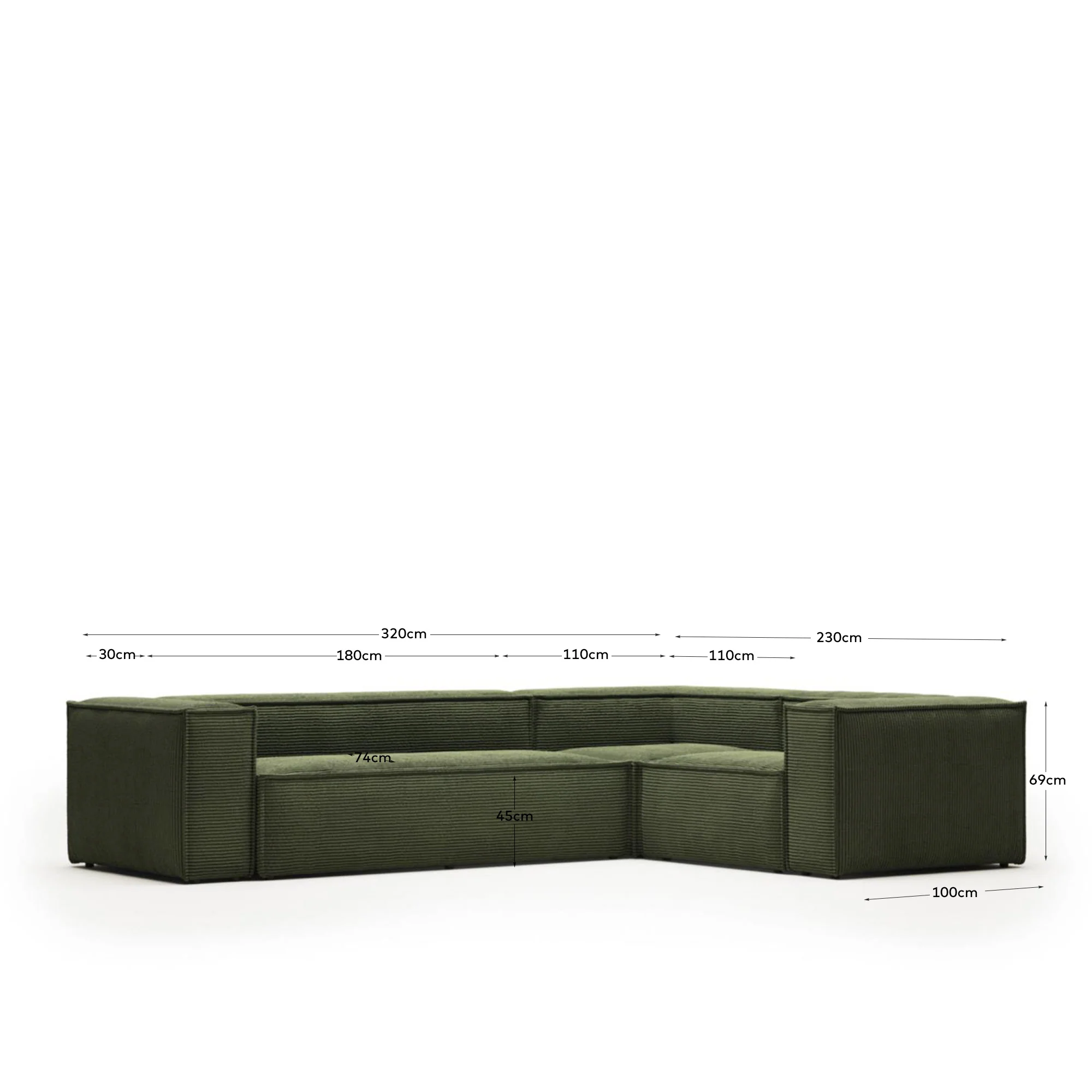 Blok 4-Sitzer Ecksofa Cord grün 320 x 230 cm / 230 x 320 cm - Image 11