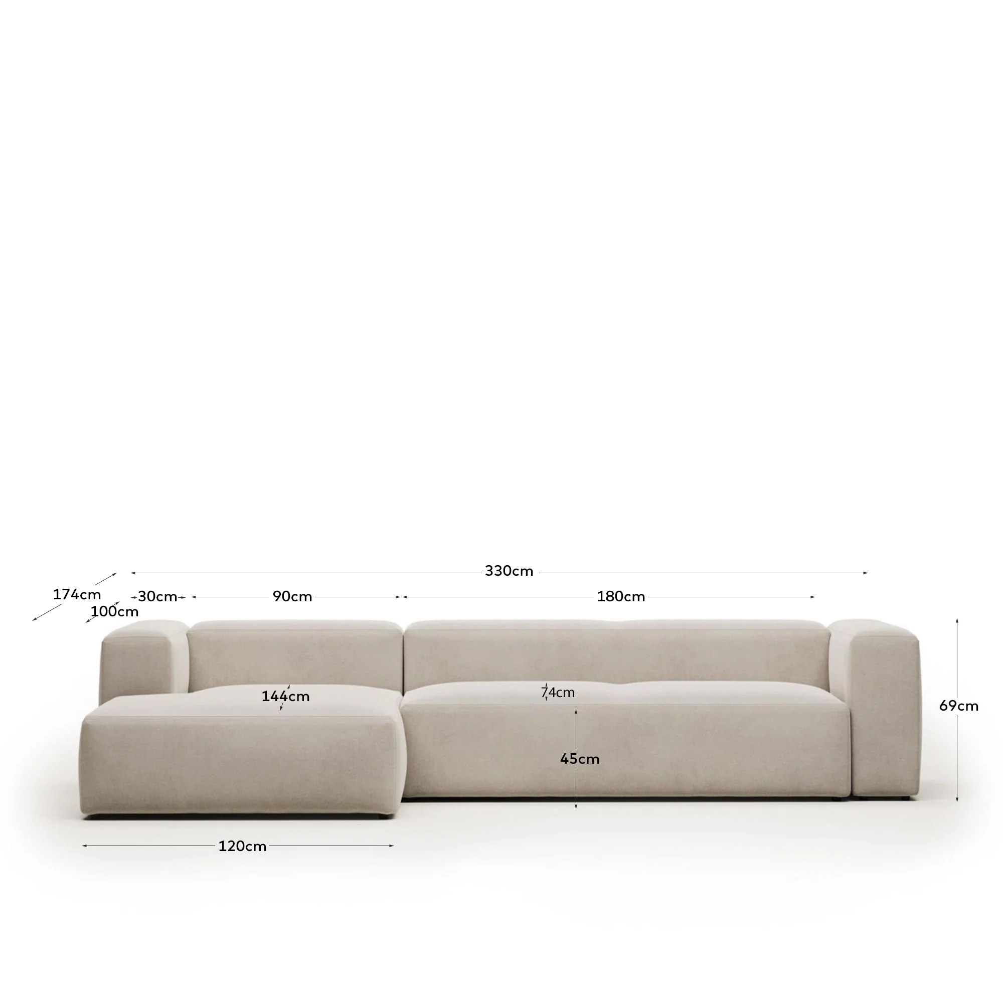 Blok 4-Sitzer Sofa mit Chaiselongue links beige 330 cm - Image 3