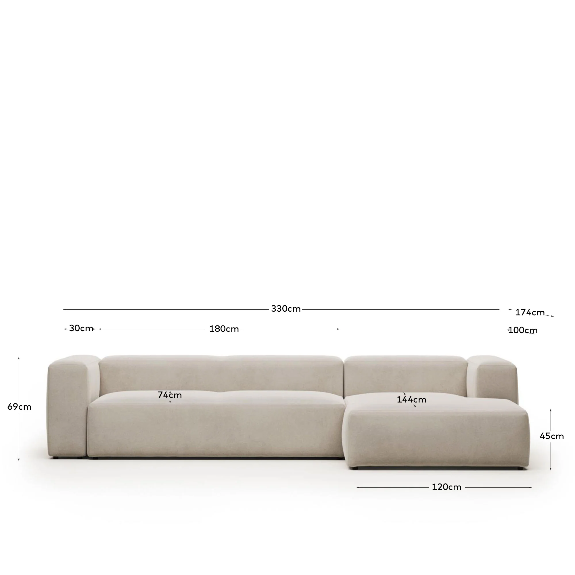 Blok 4-Sitzer Sofa mit Chaiselongue rechts beige 330 cm - Image 3